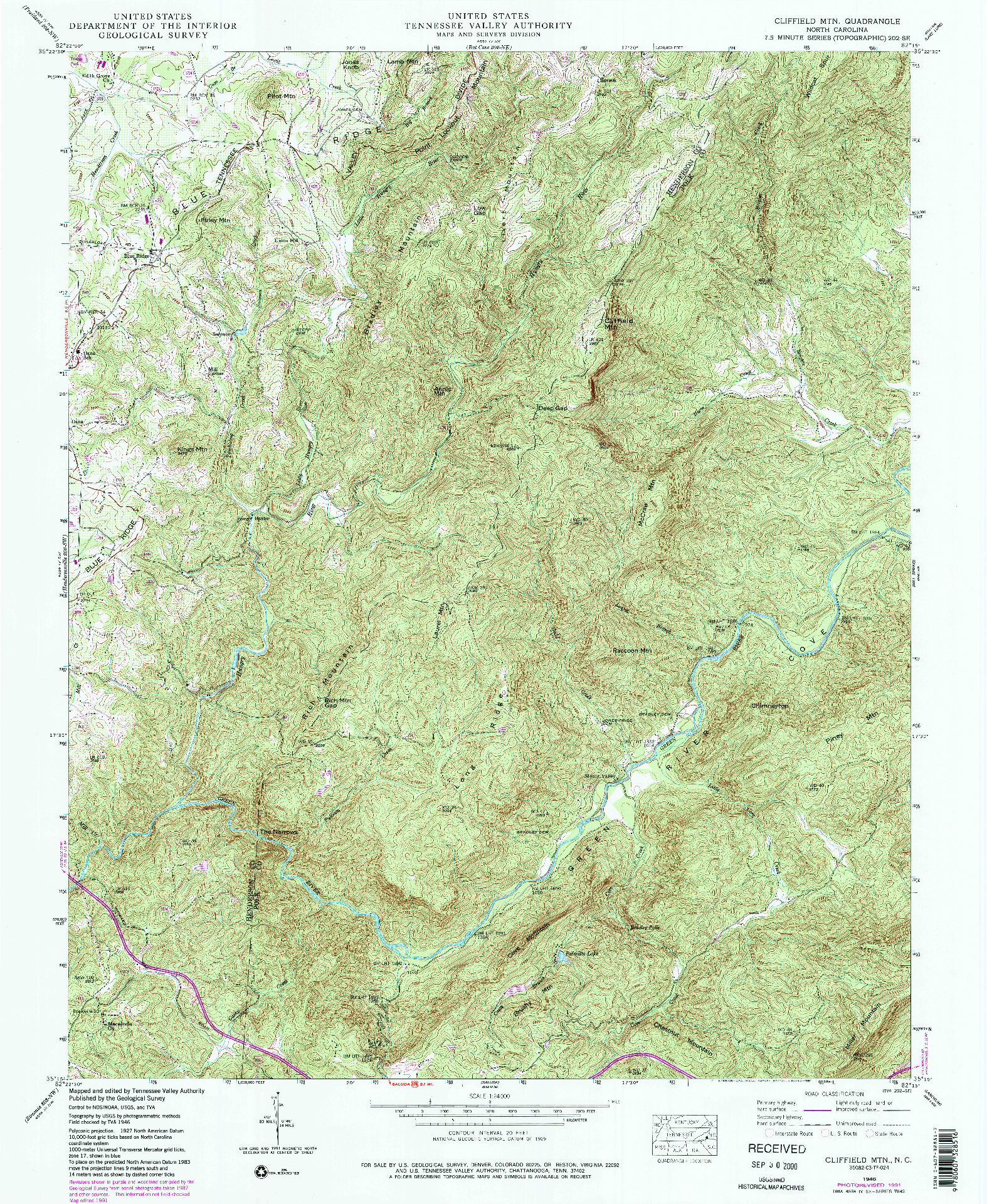 USGS 1:24000-SCALE QUADRANGLE FOR CLIFFIELD MTN., NC 1946