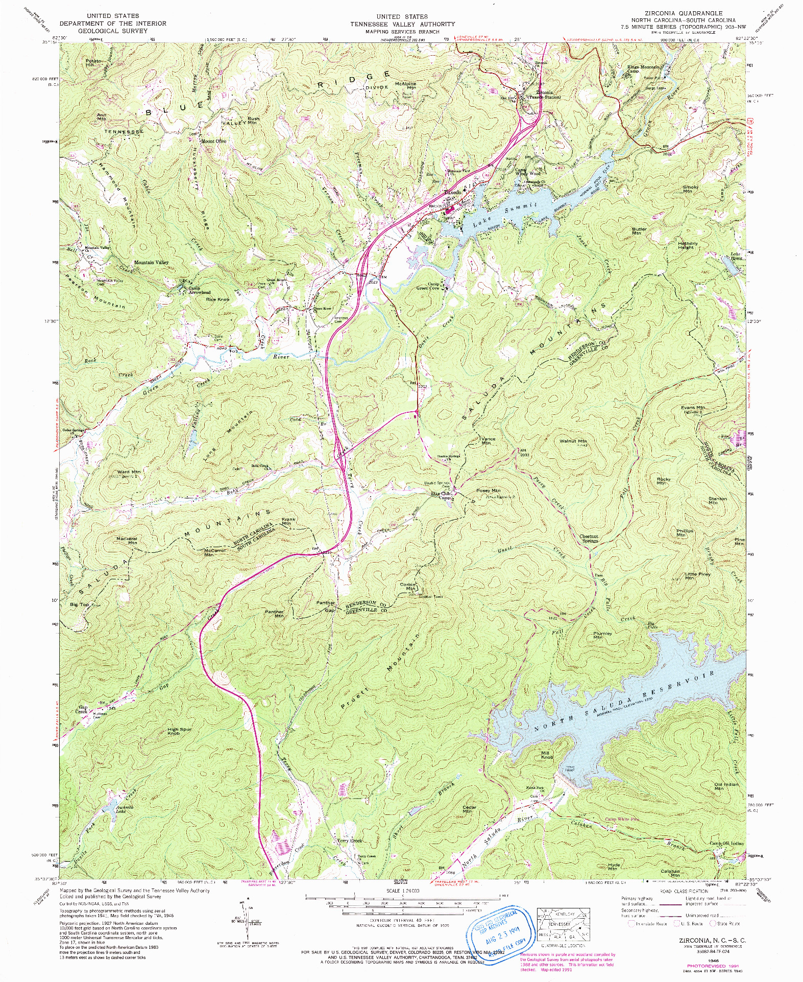 USGS 1:24000-SCALE QUADRANGLE FOR ZIRCONIA, NC 1946