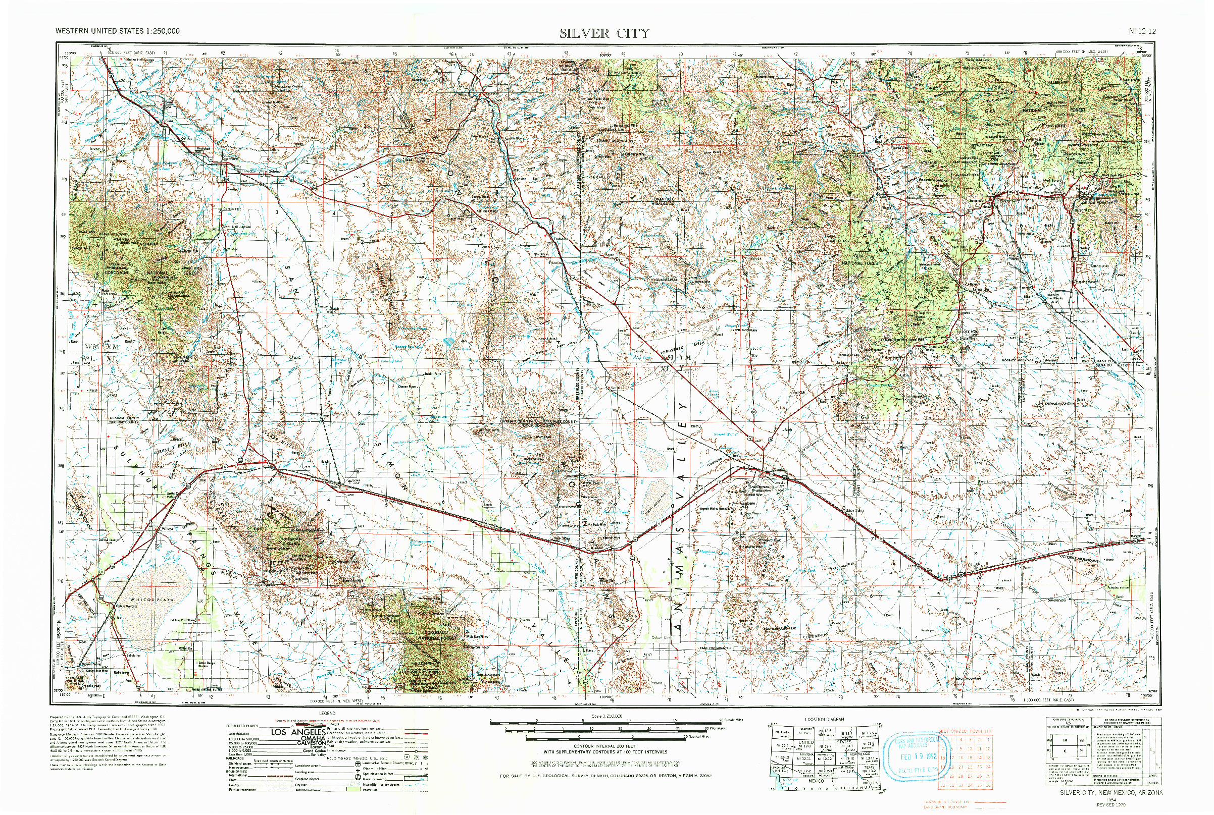 USGS 1:250000-SCALE QUADRANGLE FOR SILVER CITY, NM 1954