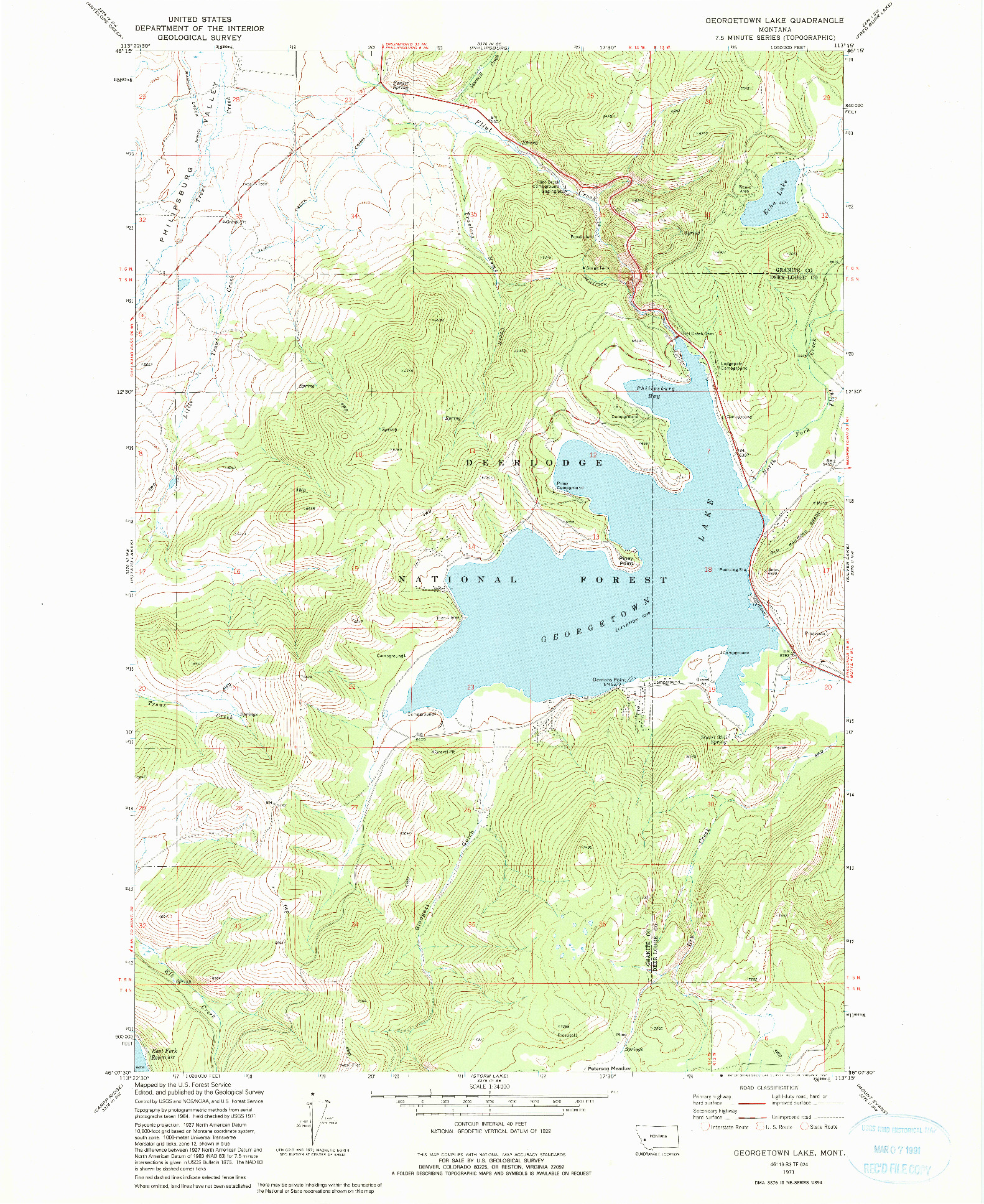 USGS 1:24000-SCALE QUADRANGLE FOR GEORGETOWN LAKE, MT 1971