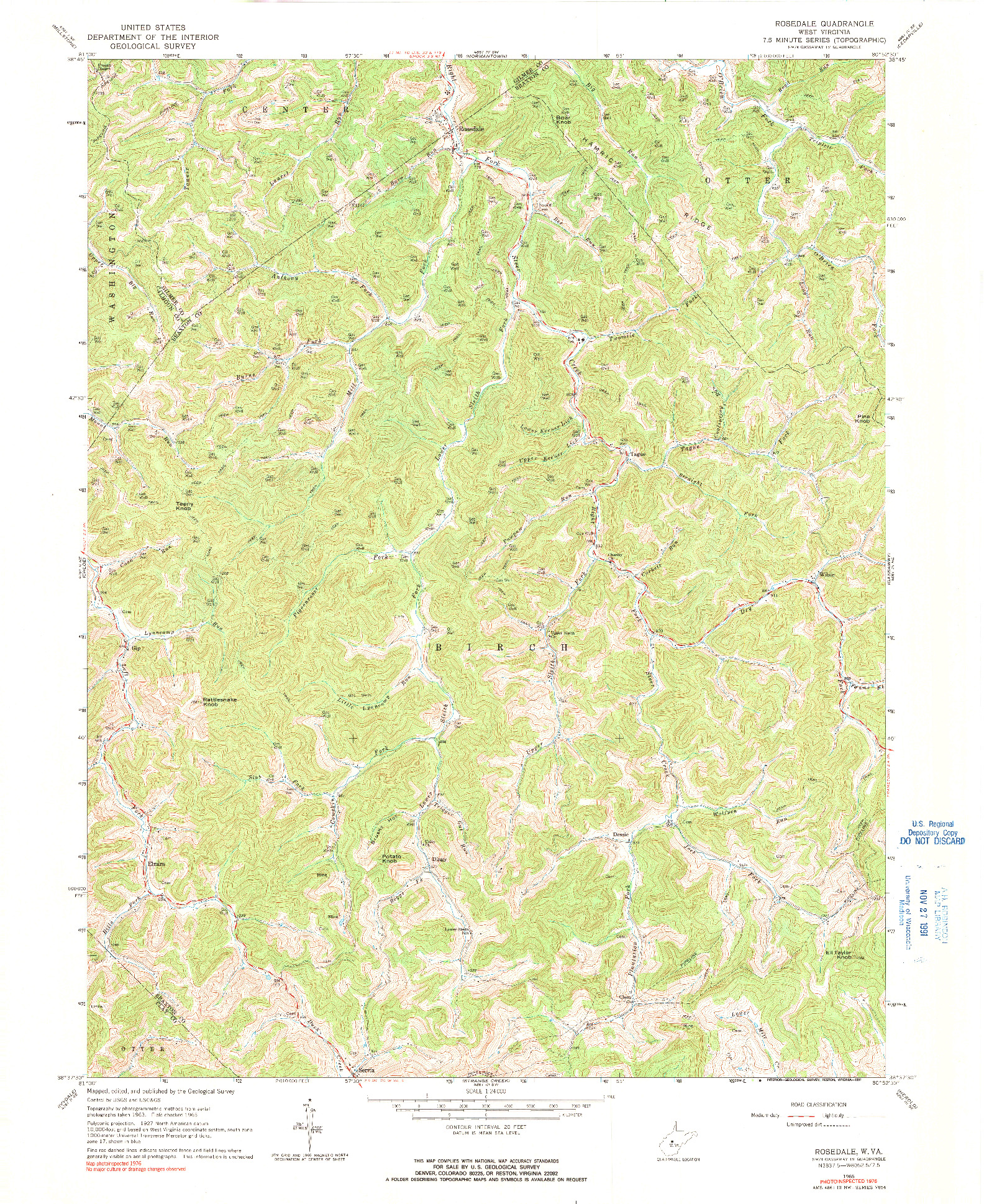 USGS 1:24000-SCALE QUADRANGLE FOR ROSEDALE, WV 1965