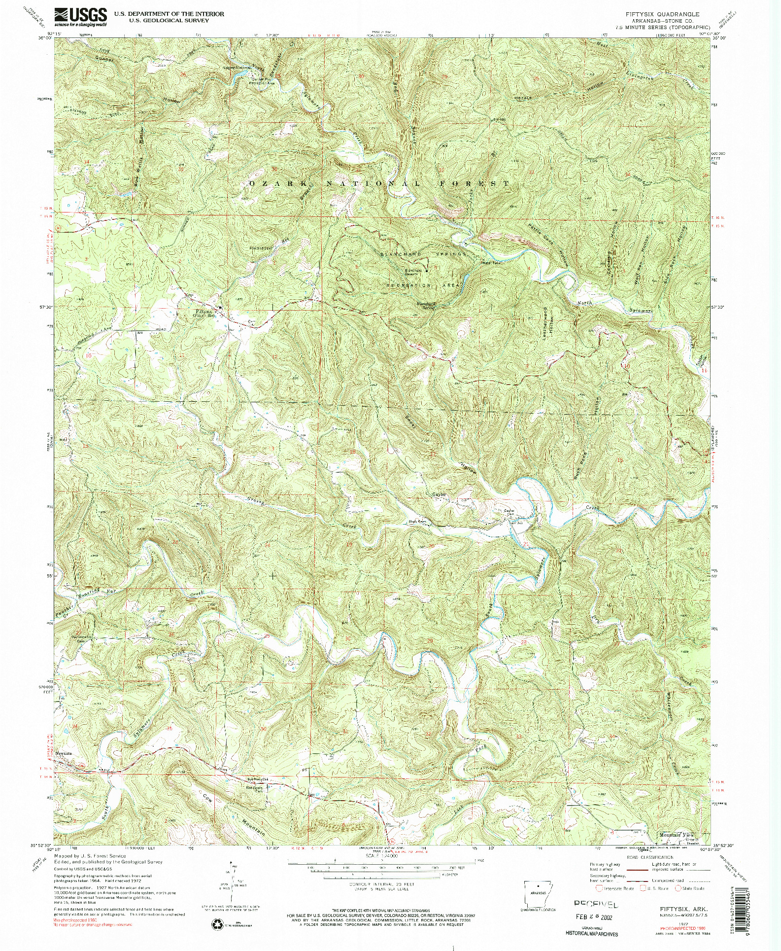 USGS 1:24000-SCALE QUADRANGLE FOR FIFTYSIX, AR 1972