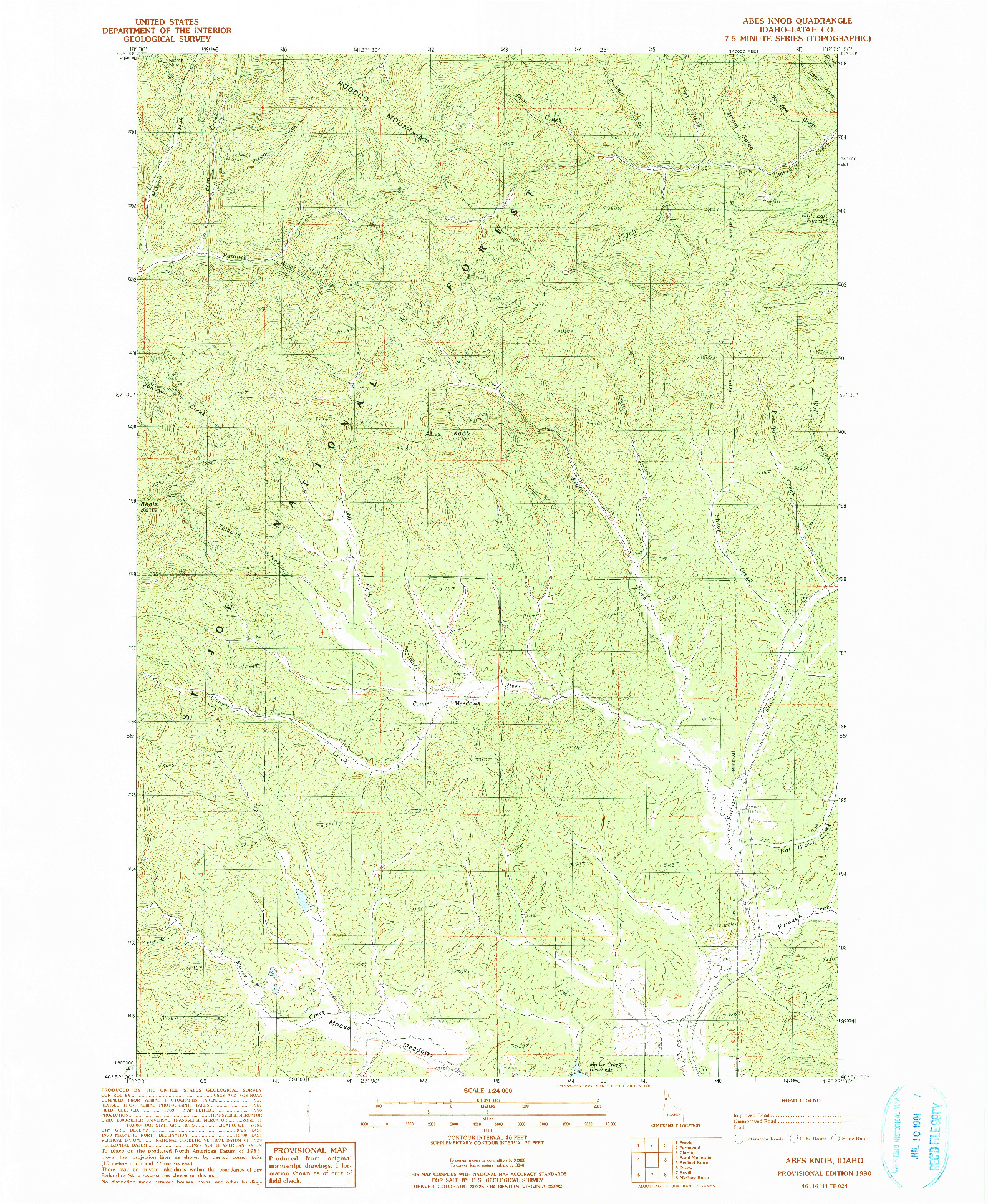 USGS 1:24000-SCALE QUADRANGLE FOR ABES KNOB, ID 1990