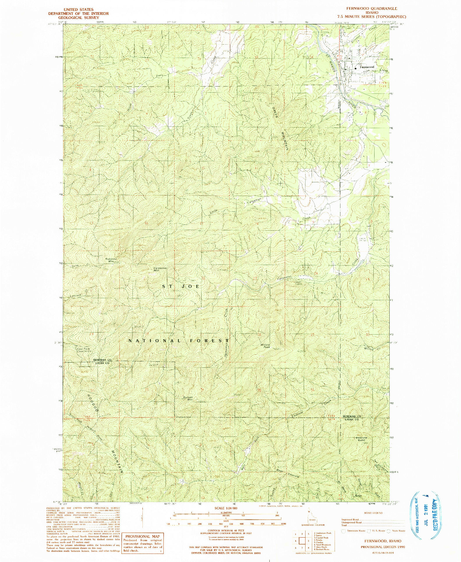 USGS 1:24000-SCALE QUADRANGLE FOR FERNWOOD, ID 1990