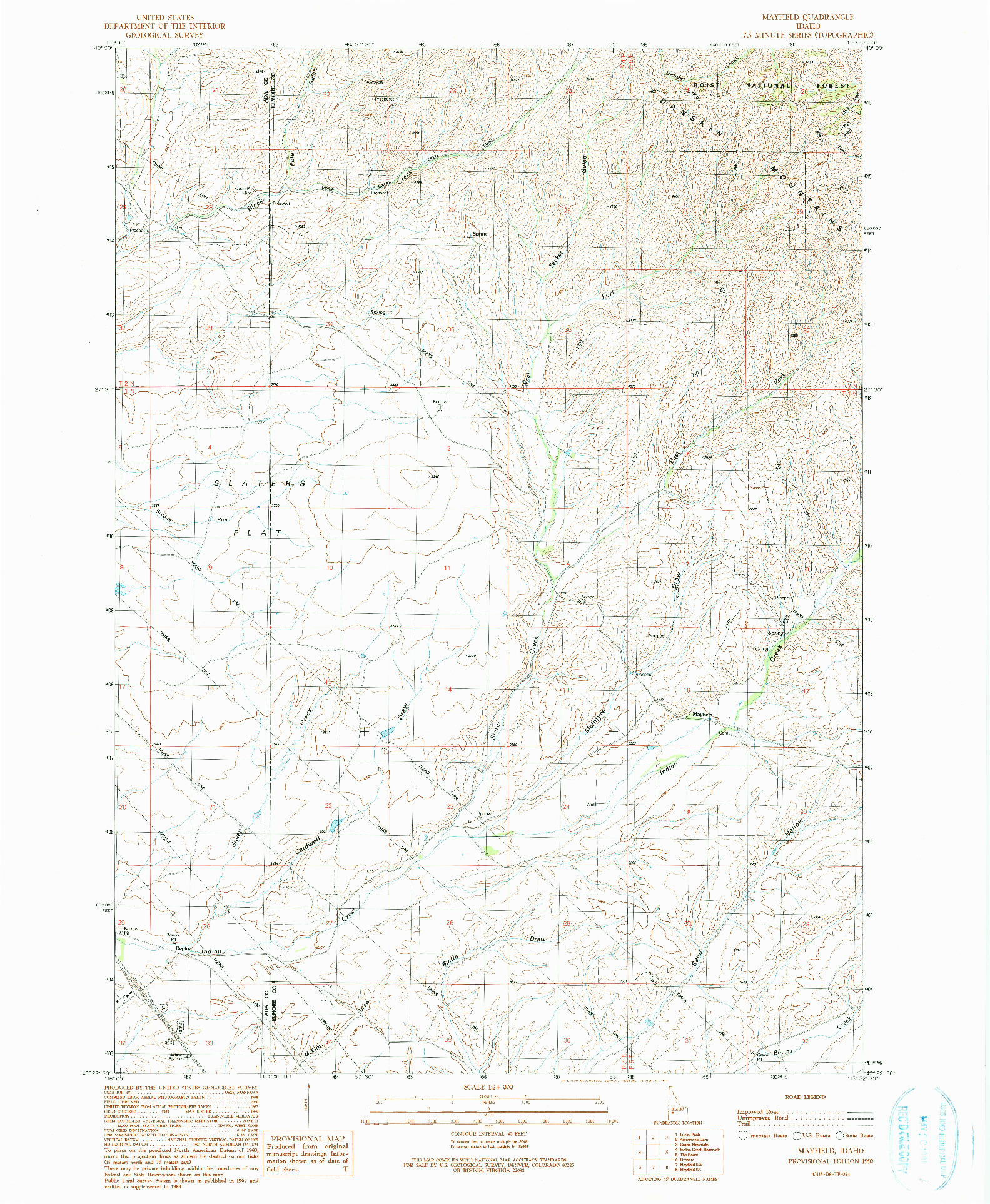 USGS 1:24000-SCALE QUADRANGLE FOR MAYFIELD, ID 1990