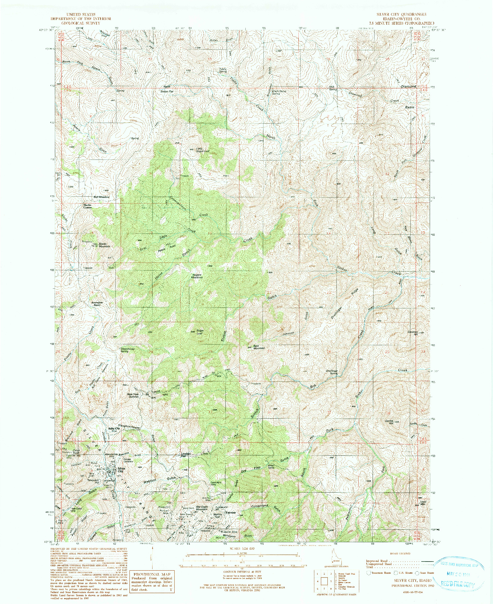 USGS 1:24000-SCALE QUADRANGLE FOR SILVER CITY, ID 1990