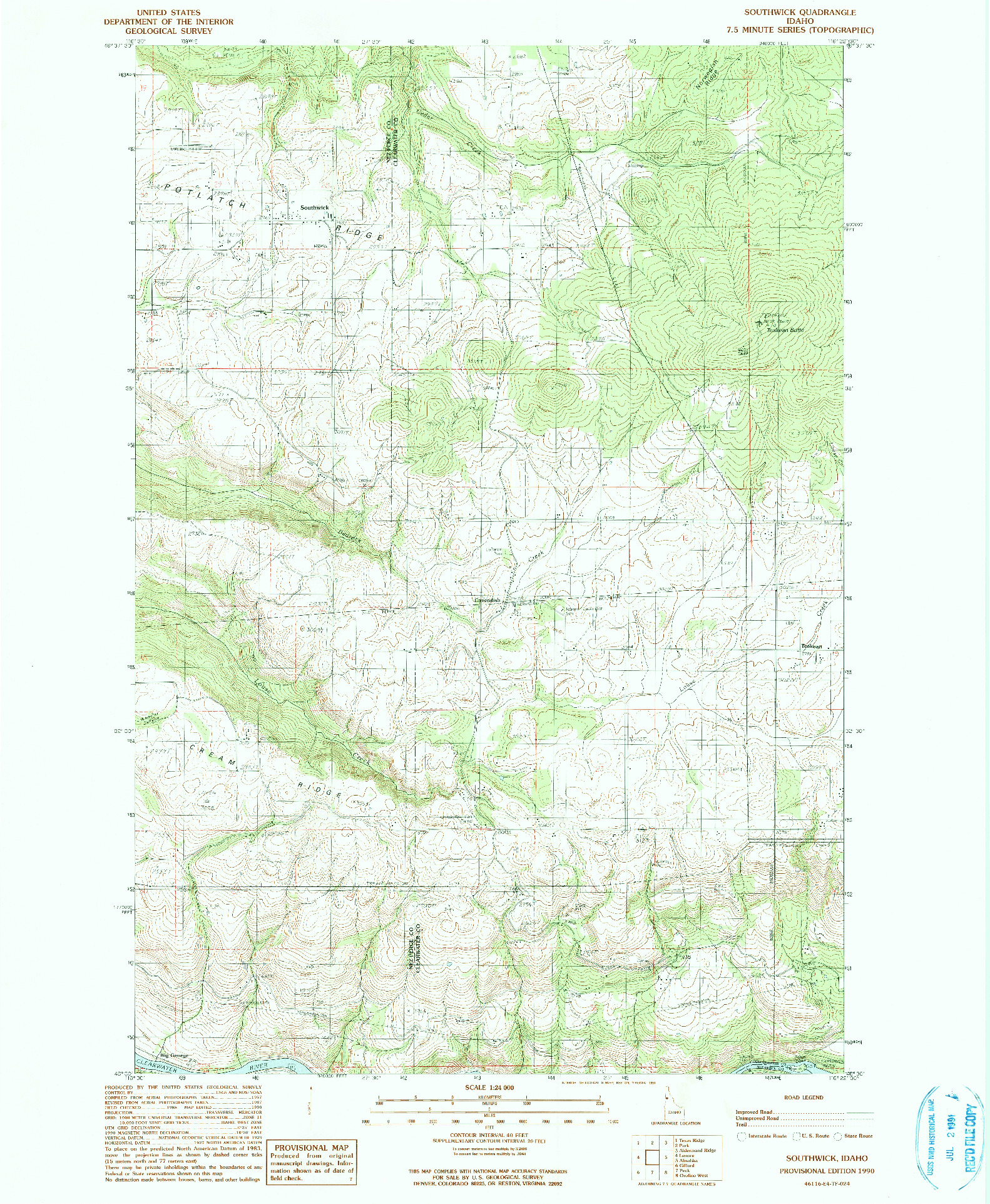 USGS 1:24000-SCALE QUADRANGLE FOR SOUTHWICK, ID 1990