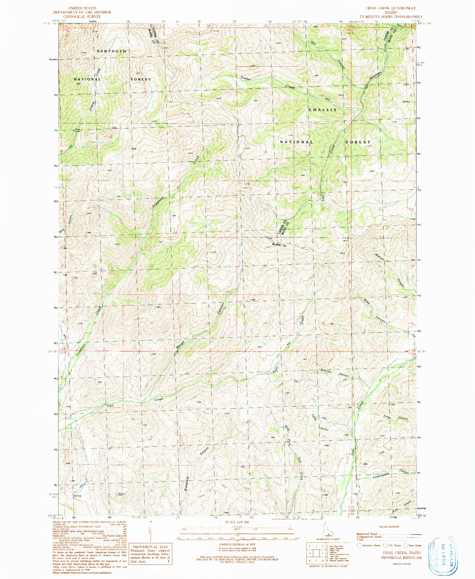 USGS 1:24000-SCALE QUADRANGLE FOR TRAIL CREEK, ID 1991