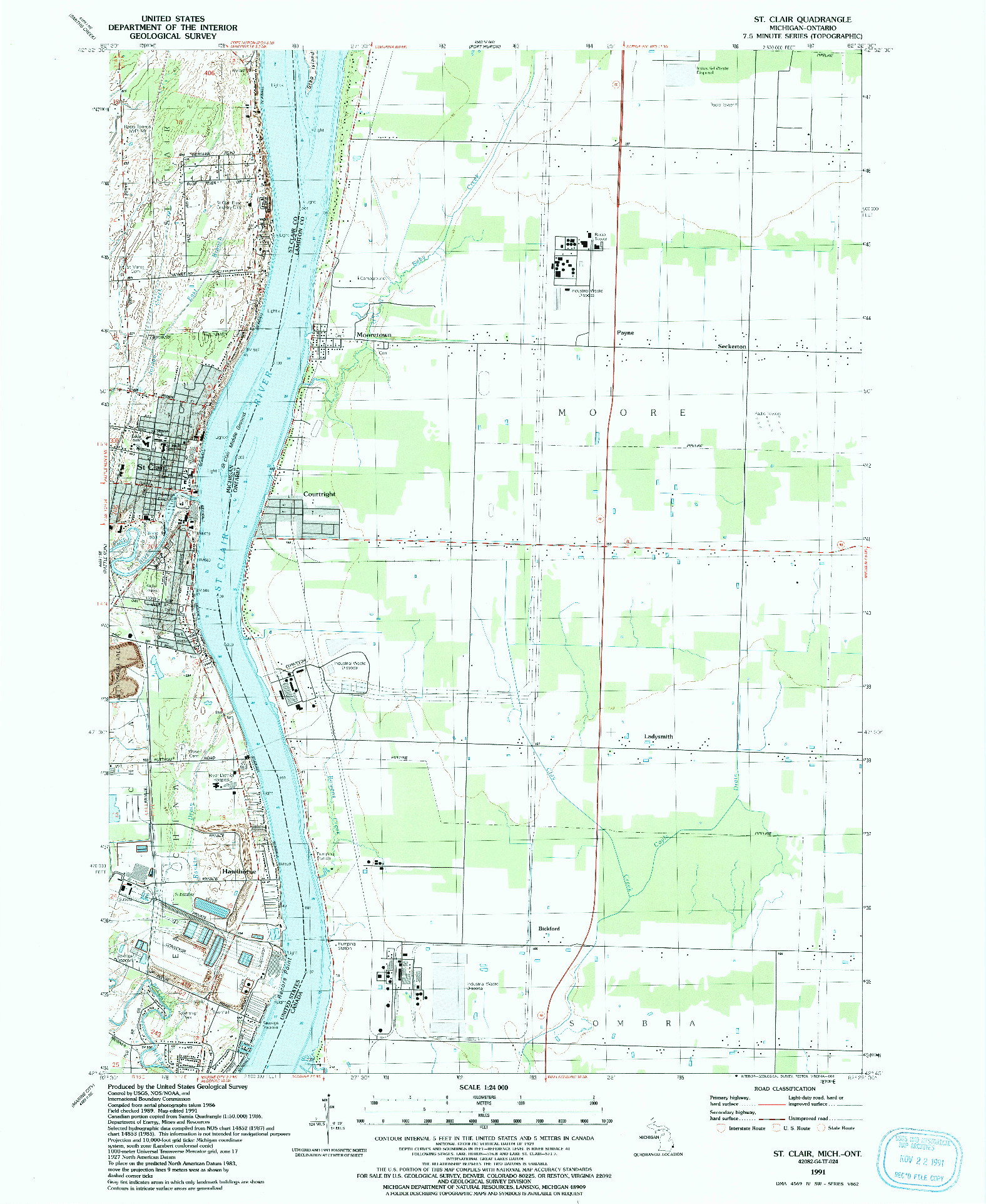 USGS 1:24000-SCALE QUADRANGLE FOR ST. CLAIR, MI 1991
