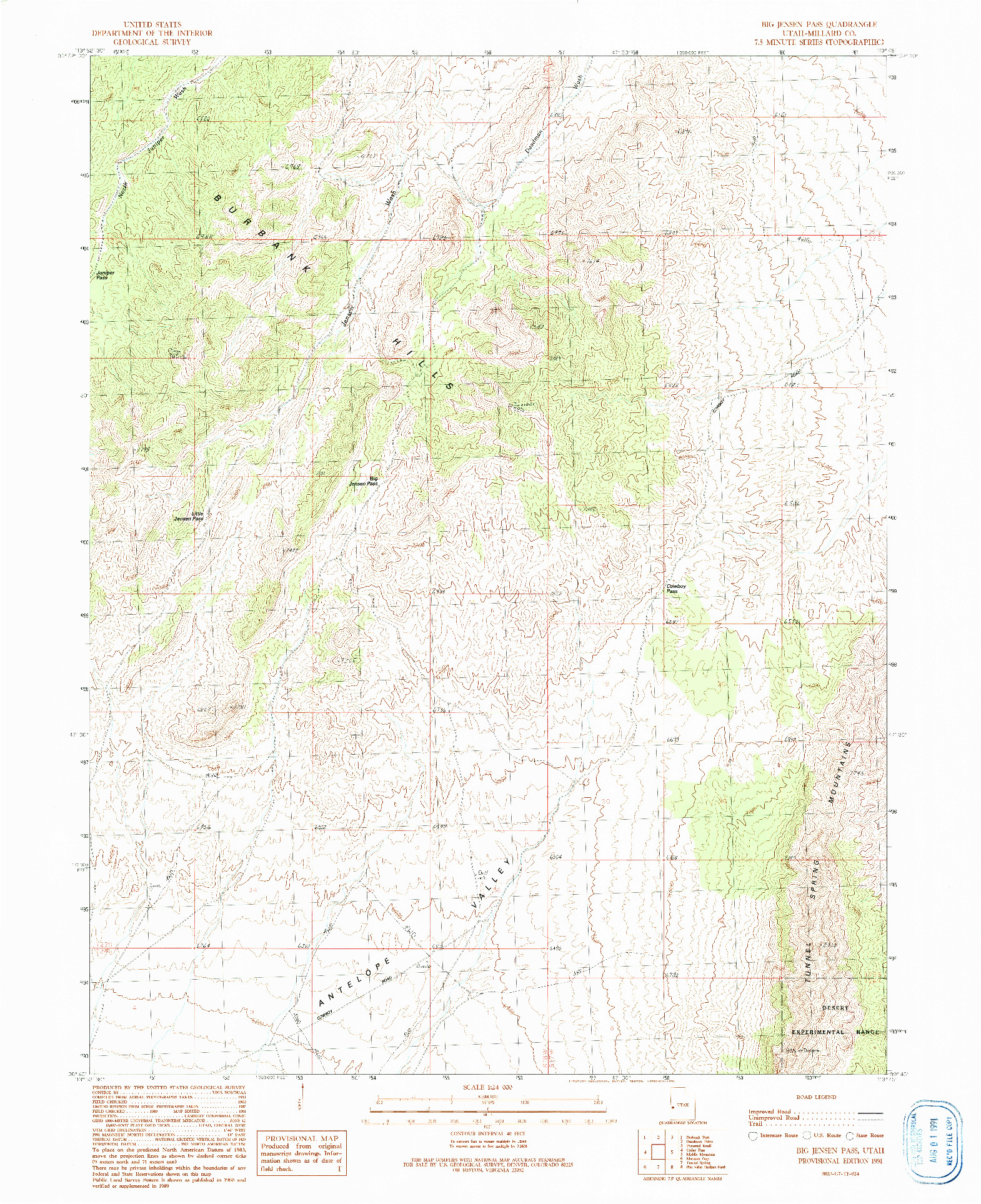 USGS 1:24000-SCALE QUADRANGLE FOR BIG JENSEN PASS, UT 1991