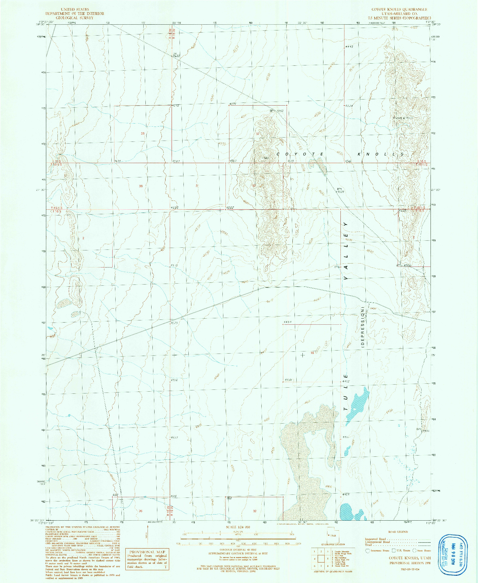 USGS 1:24000-SCALE QUADRANGLE FOR COYOTE KNOLLS, UT 1991