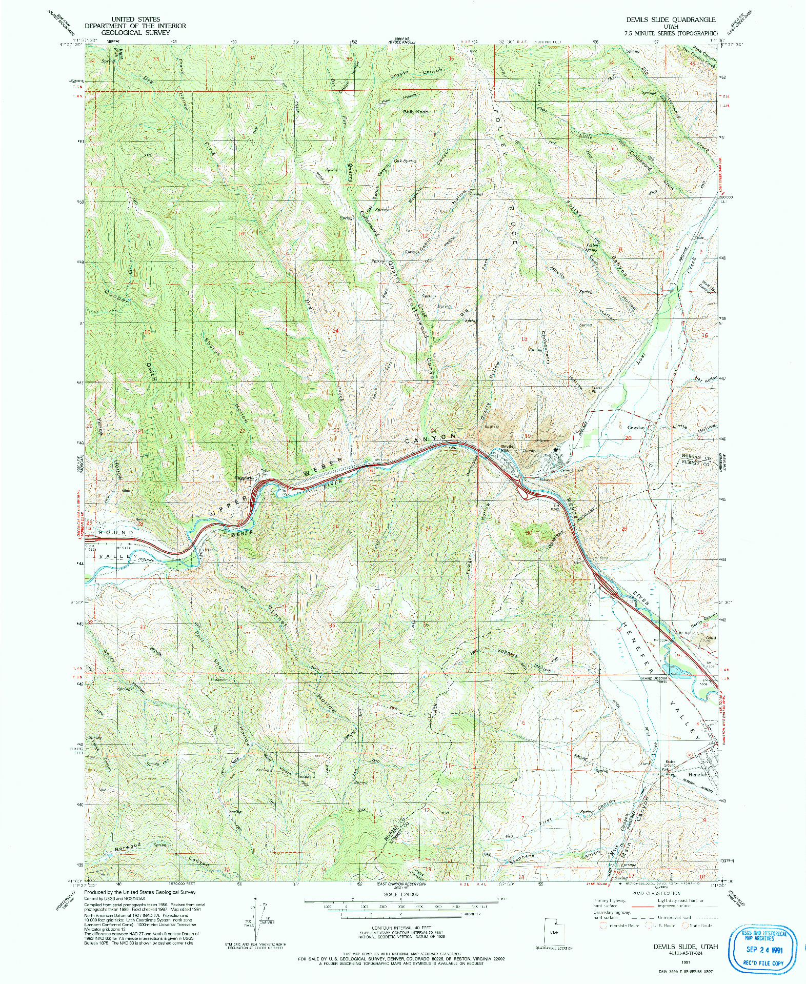 USGS 1:24000-SCALE QUADRANGLE FOR DEVILS SLIDE, UT 1991