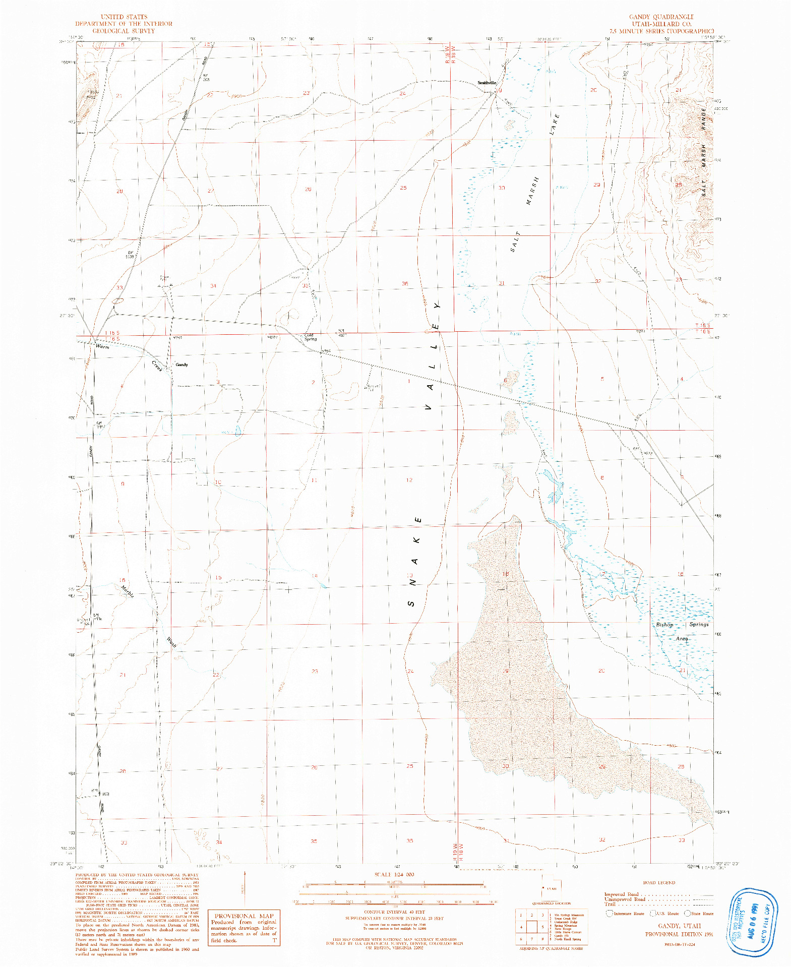 USGS 1:24000-SCALE QUADRANGLE FOR GANDY, UT 1991