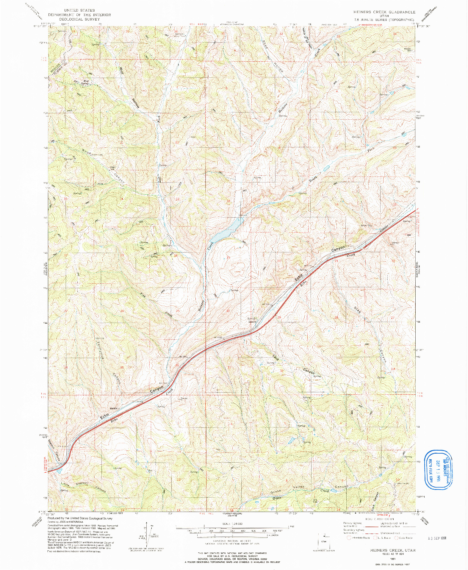 USGS 1:24000-SCALE QUADRANGLE FOR HEINERS CREEK, UT 1991