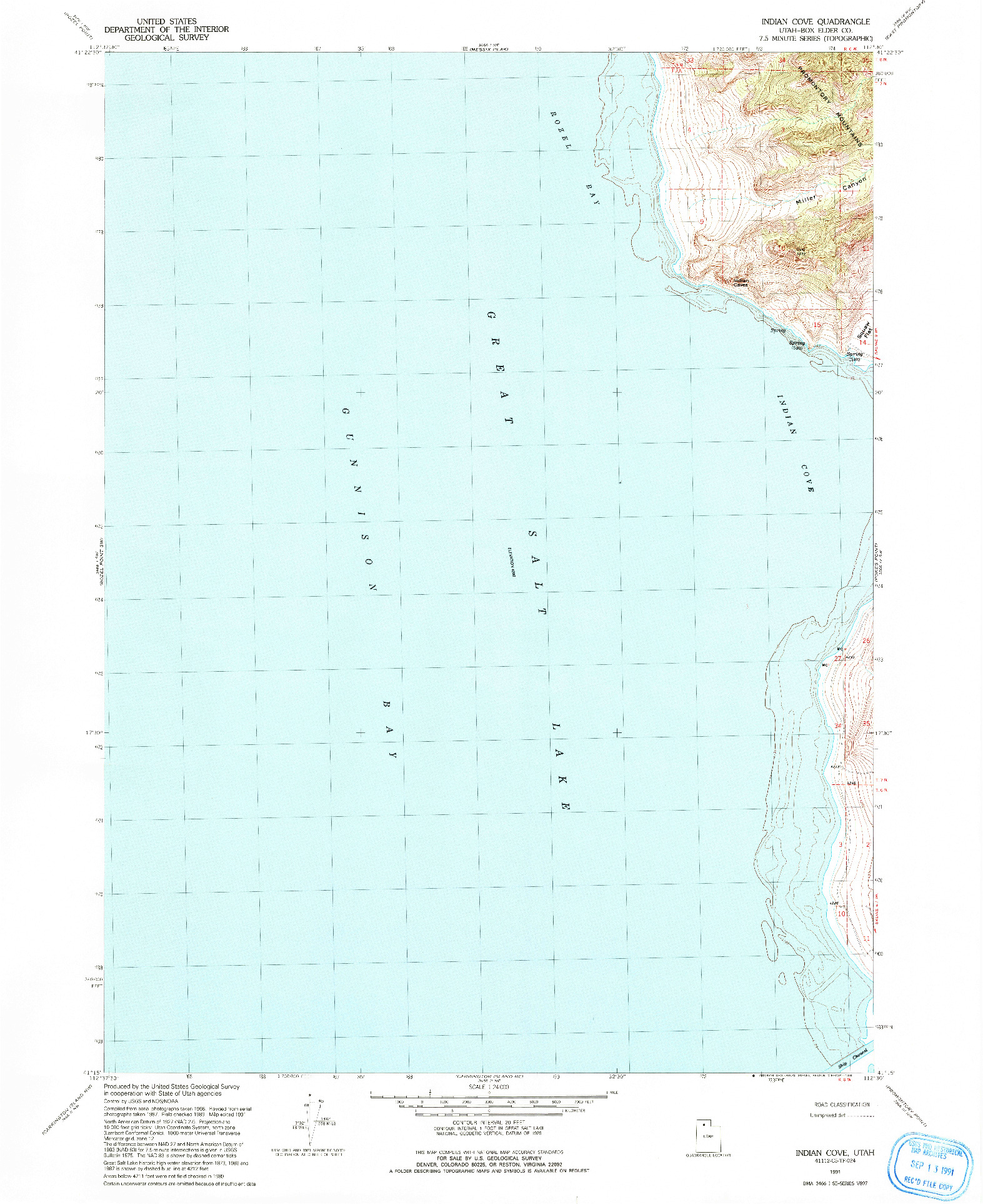 USGS 1:24000-SCALE QUADRANGLE FOR INDIAN COVE, UT 1991