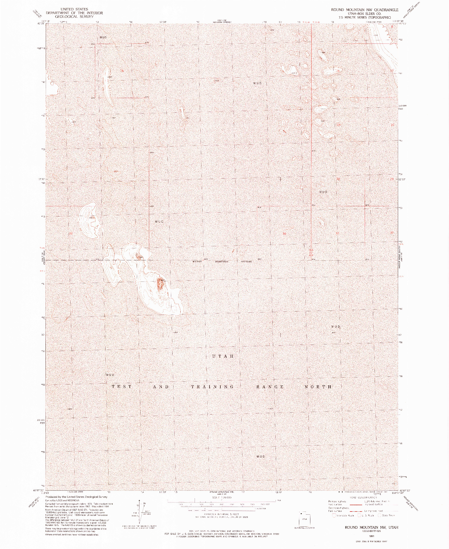 USGS 1:24000-SCALE QUADRANGLE FOR ROUND MOUNTAIN NW, UT 1991