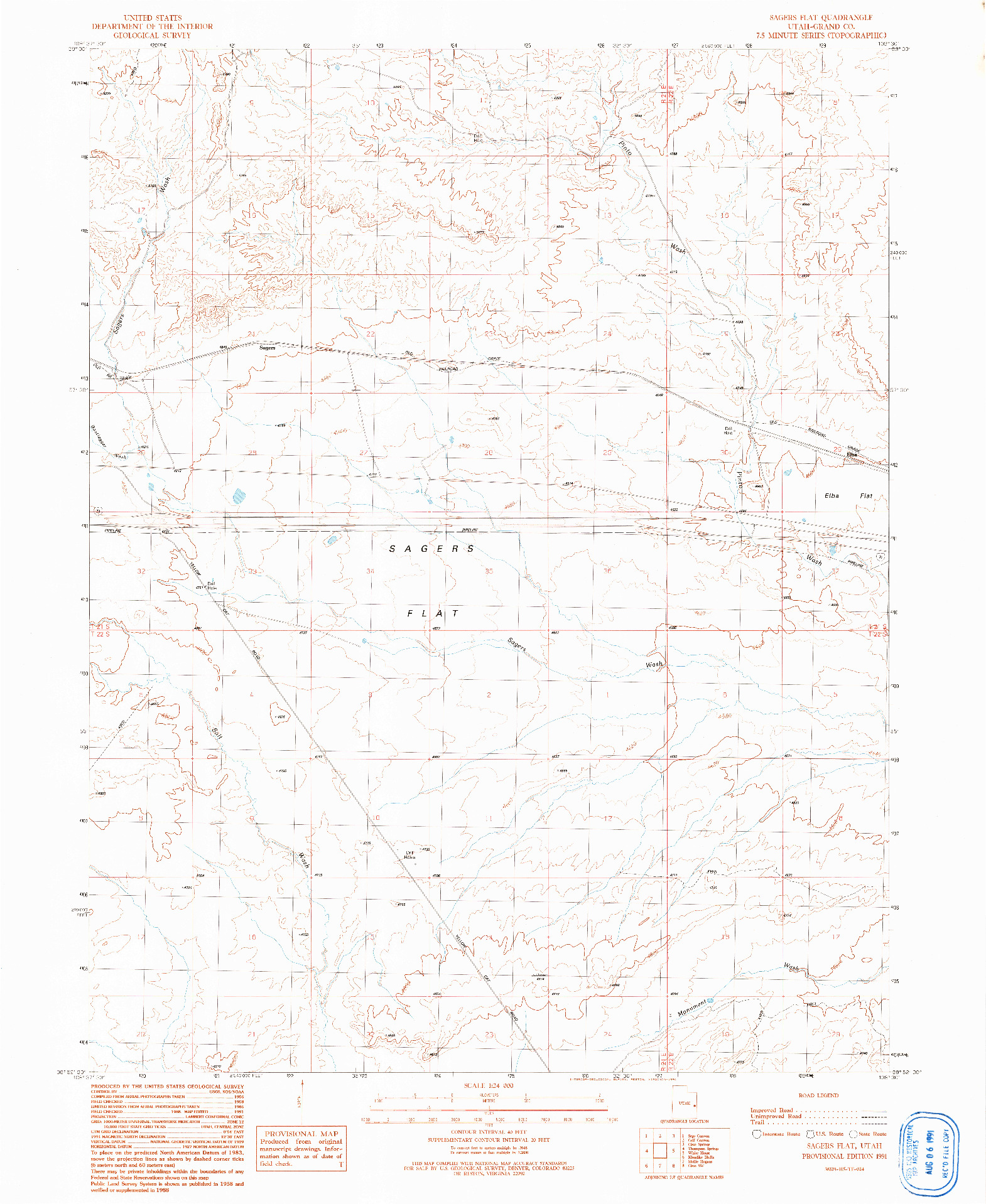 USGS 1:24000-SCALE QUADRANGLE FOR SAGERS FLAT, UT 1991