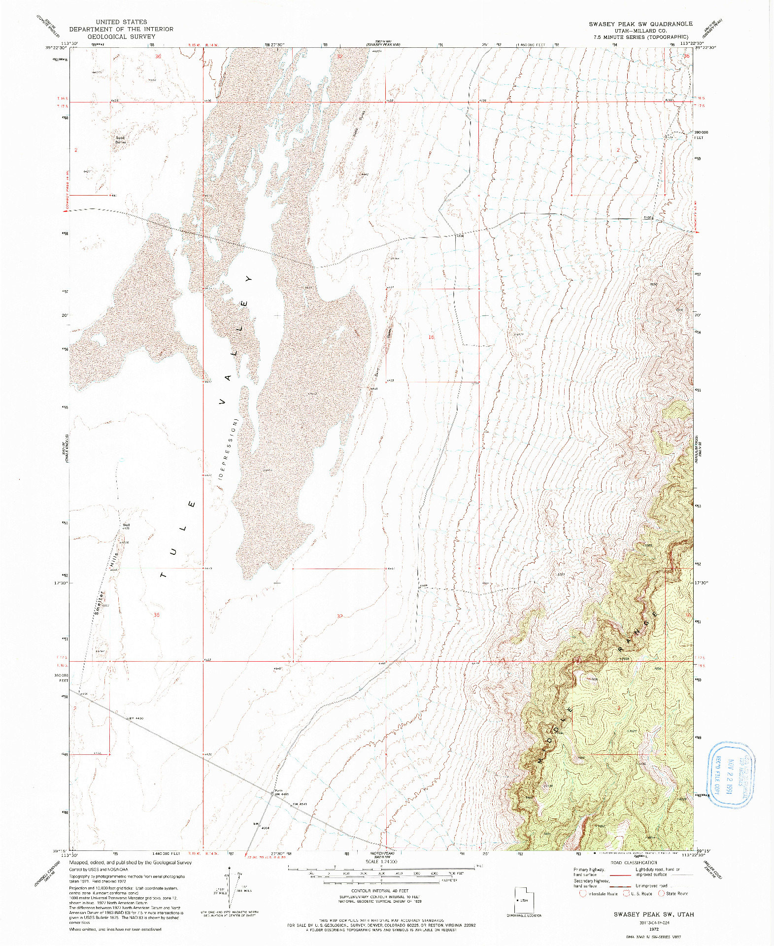 USGS 1:24000-SCALE QUADRANGLE FOR SWASEY PEAK SW, UT 1972