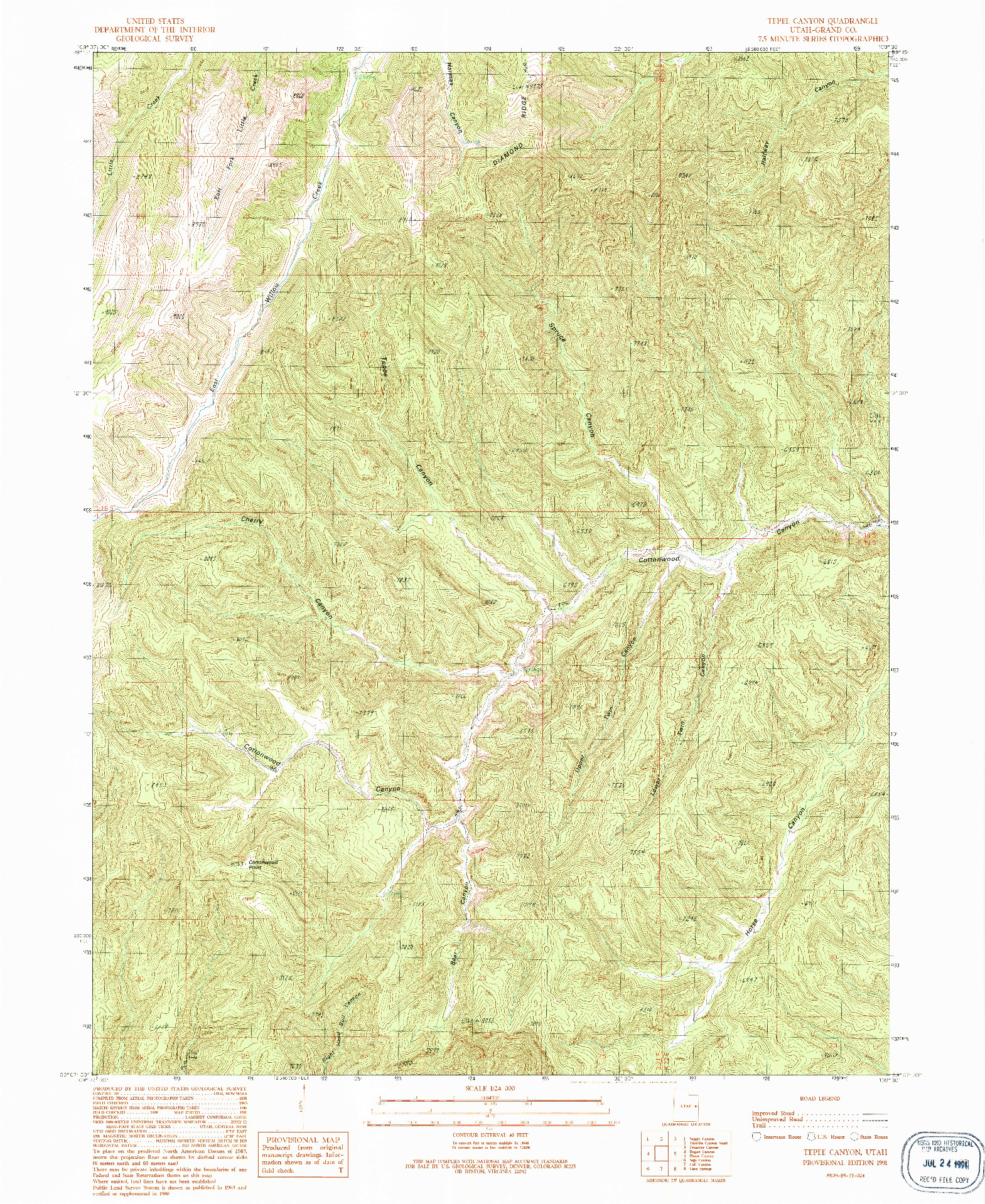 USGS 1:24000-SCALE QUADRANGLE FOR TEPEE CANYON, UT 1991