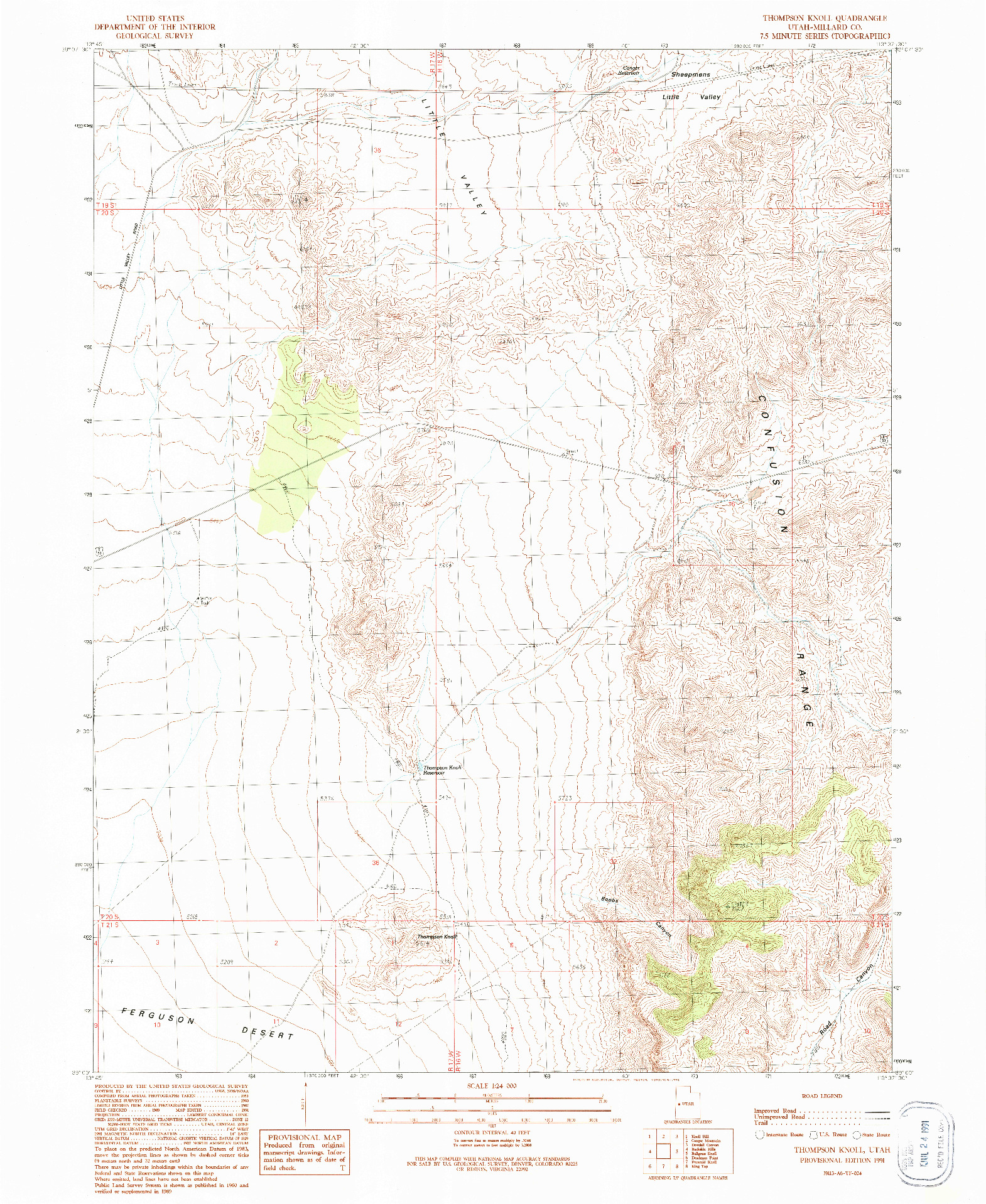 USGS 1:24000-SCALE QUADRANGLE FOR THOMPSON KNOLL, UT 1991