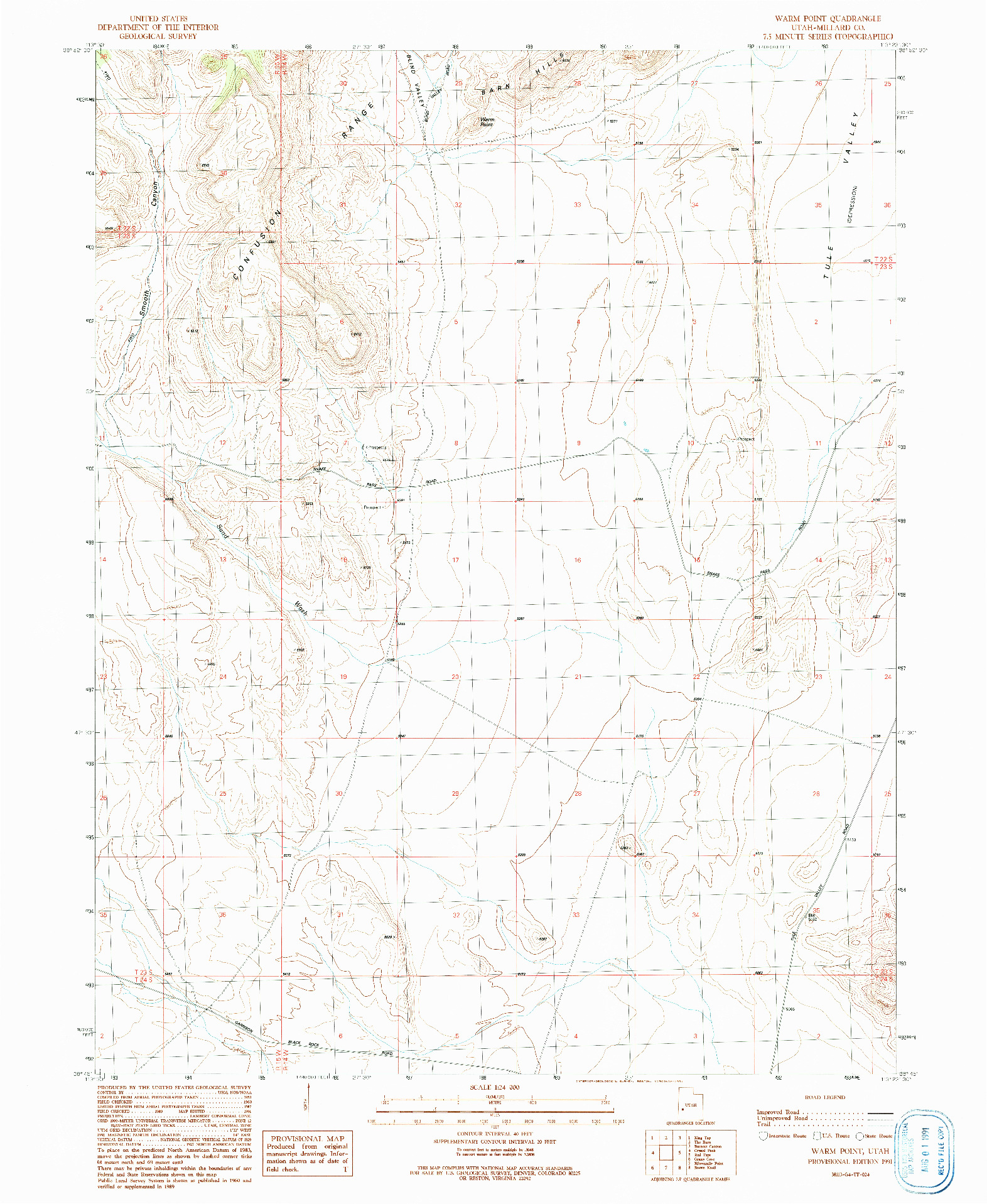USGS 1:24000-SCALE QUADRANGLE FOR WARM POINT, UT 1991