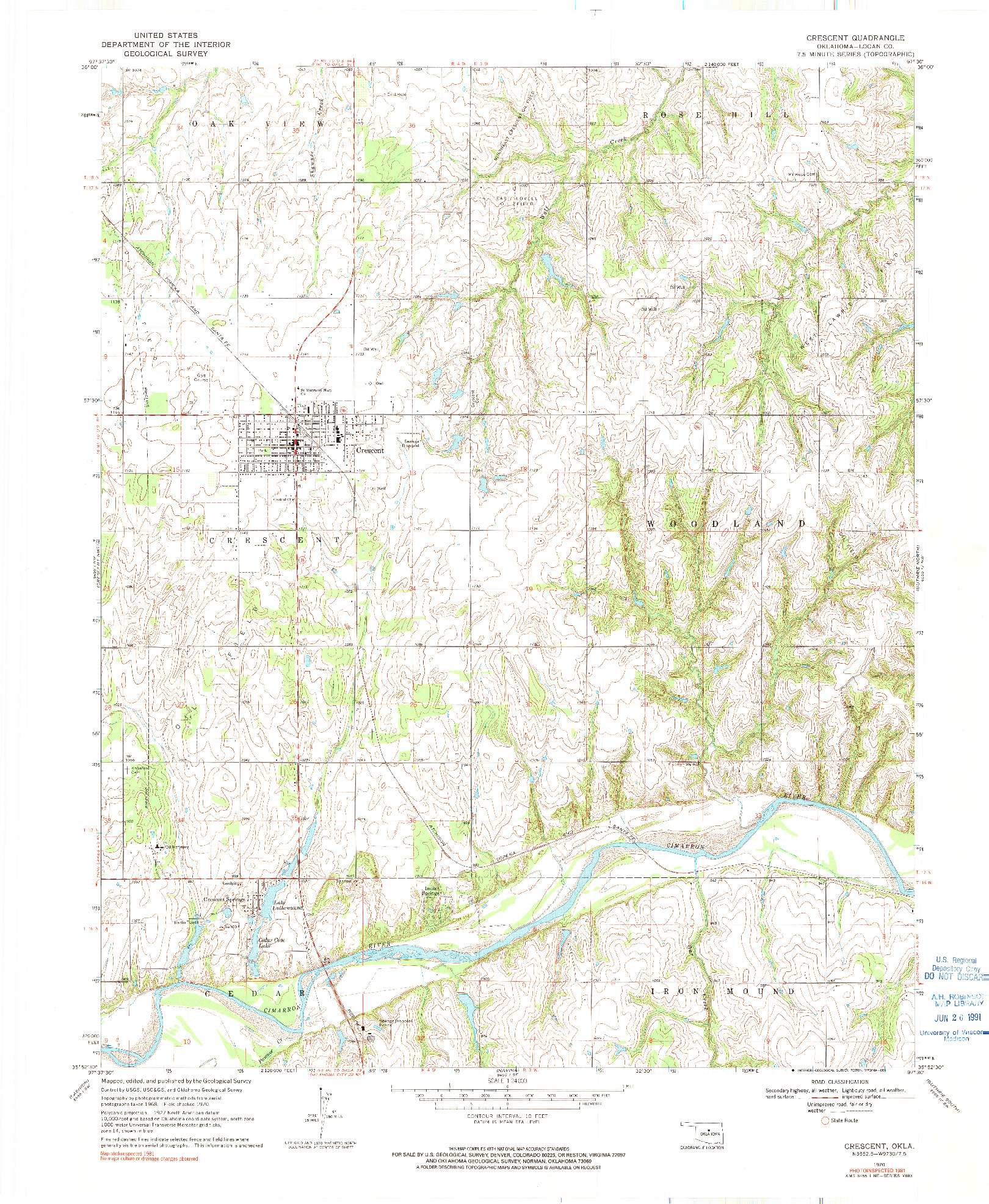 USGS 1:24000-SCALE QUADRANGLE FOR CRESCENT, OK 1970
