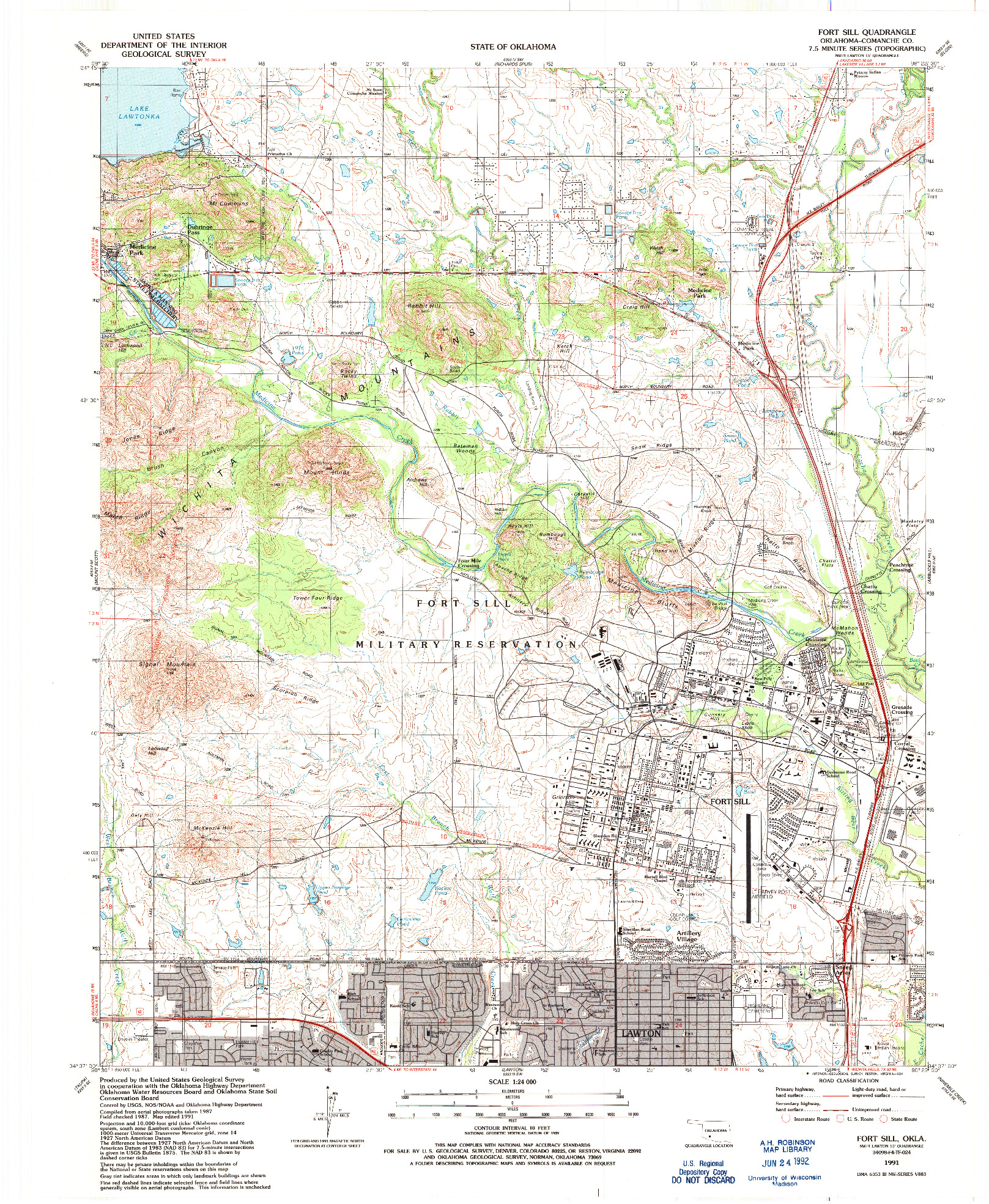 USGS 1:24000-SCALE QUADRANGLE FOR FORT SILL, OK 1991