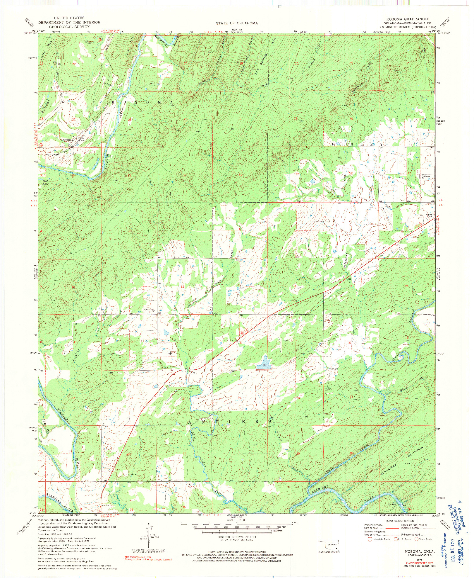 USGS 1:24000-SCALE QUADRANGLE FOR KOSOMA, OK 1972