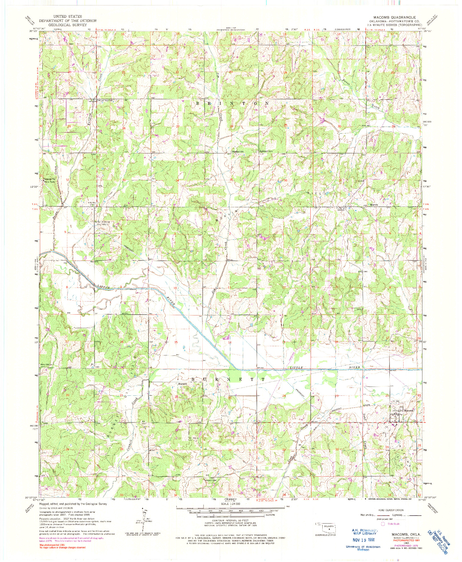 USGS 1:24000-SCALE QUADRANGLE FOR MACOMB, OK 1965