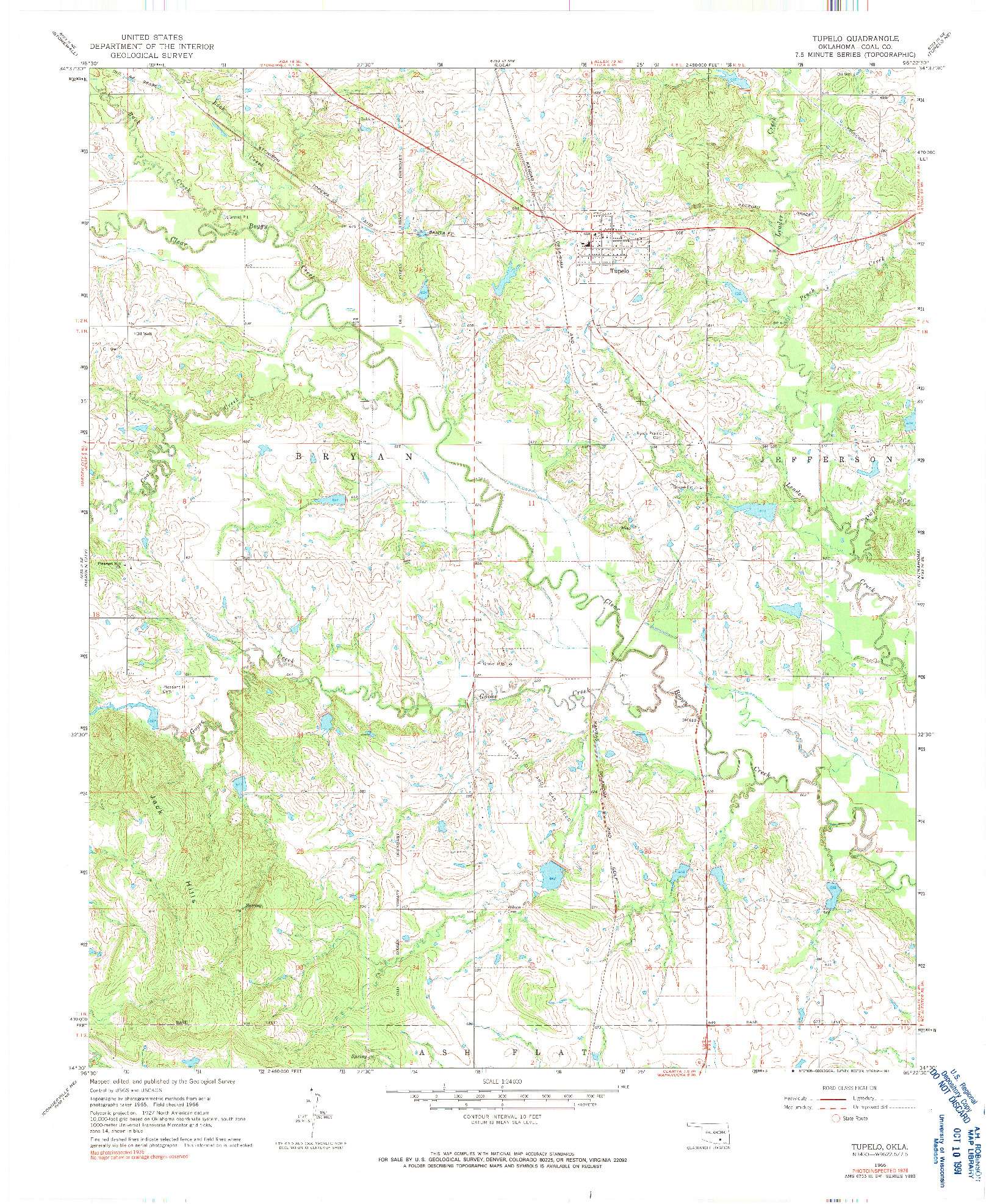 USGS 1:24000-SCALE QUADRANGLE FOR TUPELO, OK 1966