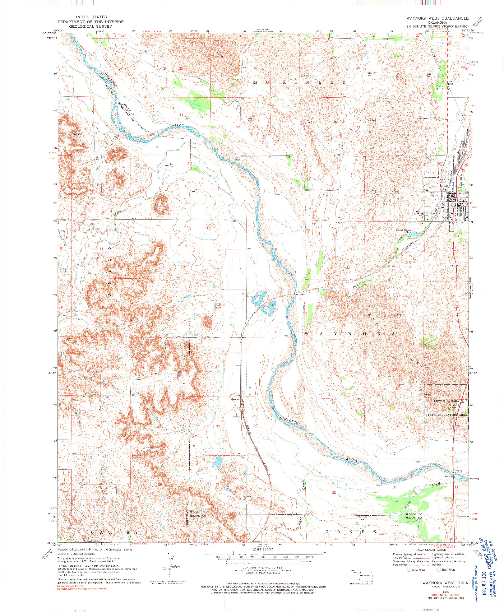 USGS 1:24000-SCALE QUADRANGLE FOR WAYNOKA WEST, OK 1969