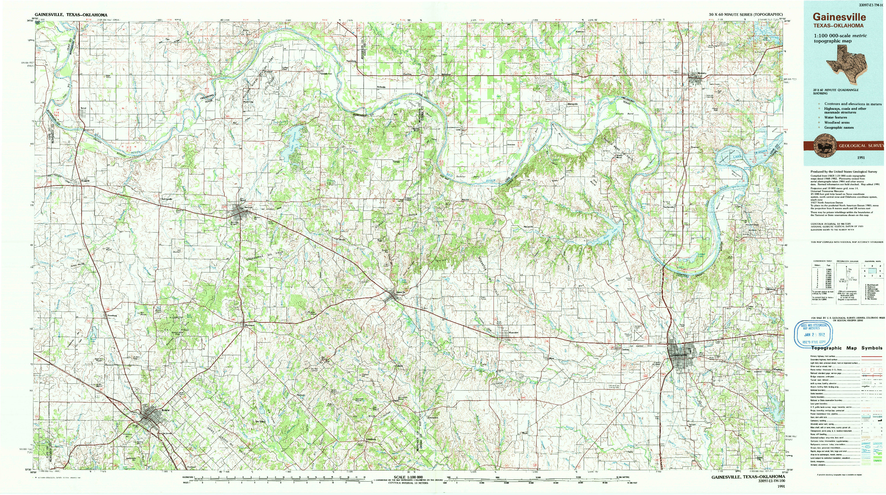 USGS 1:100000-SCALE QUADRANGLE FOR GAINESVILLE, TX 1991