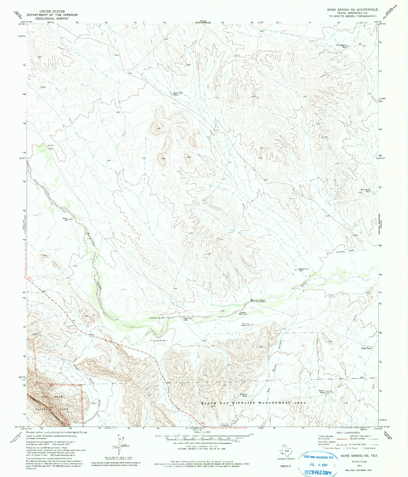 USGS 1:24000-SCALE QUADRANGLE FOR BONE SPRING NE, TX 1971