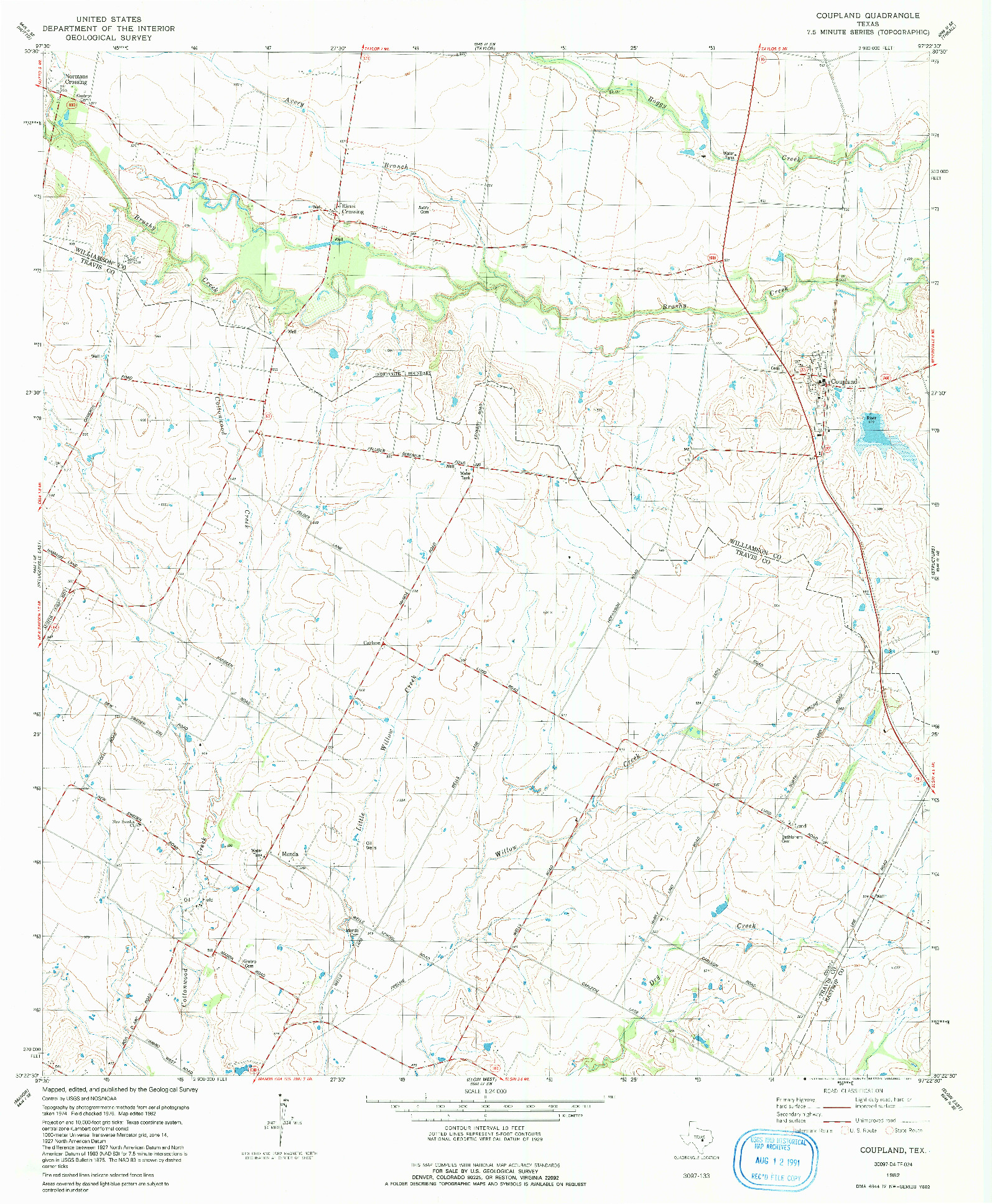 USGS 1:24000-SCALE QUADRANGLE FOR COUPLAND, TX 1982
