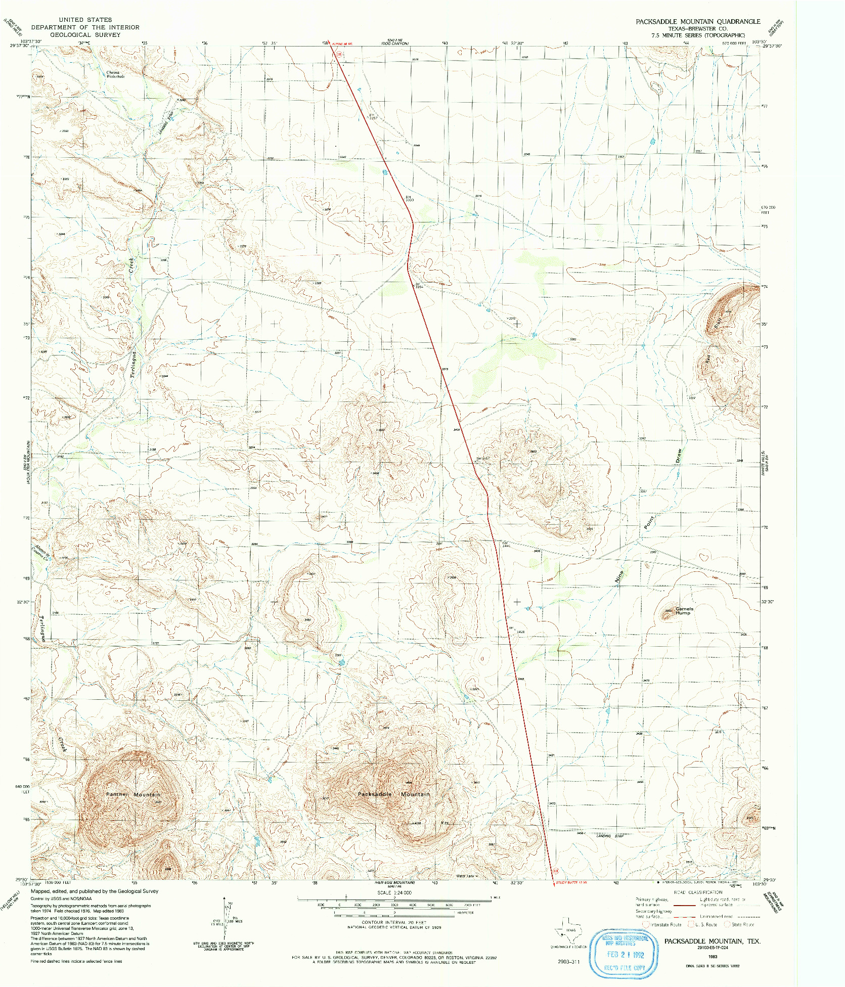 USGS 1:24000-SCALE QUADRANGLE FOR PACKSADDLE MOUNTAIN, TX 1983