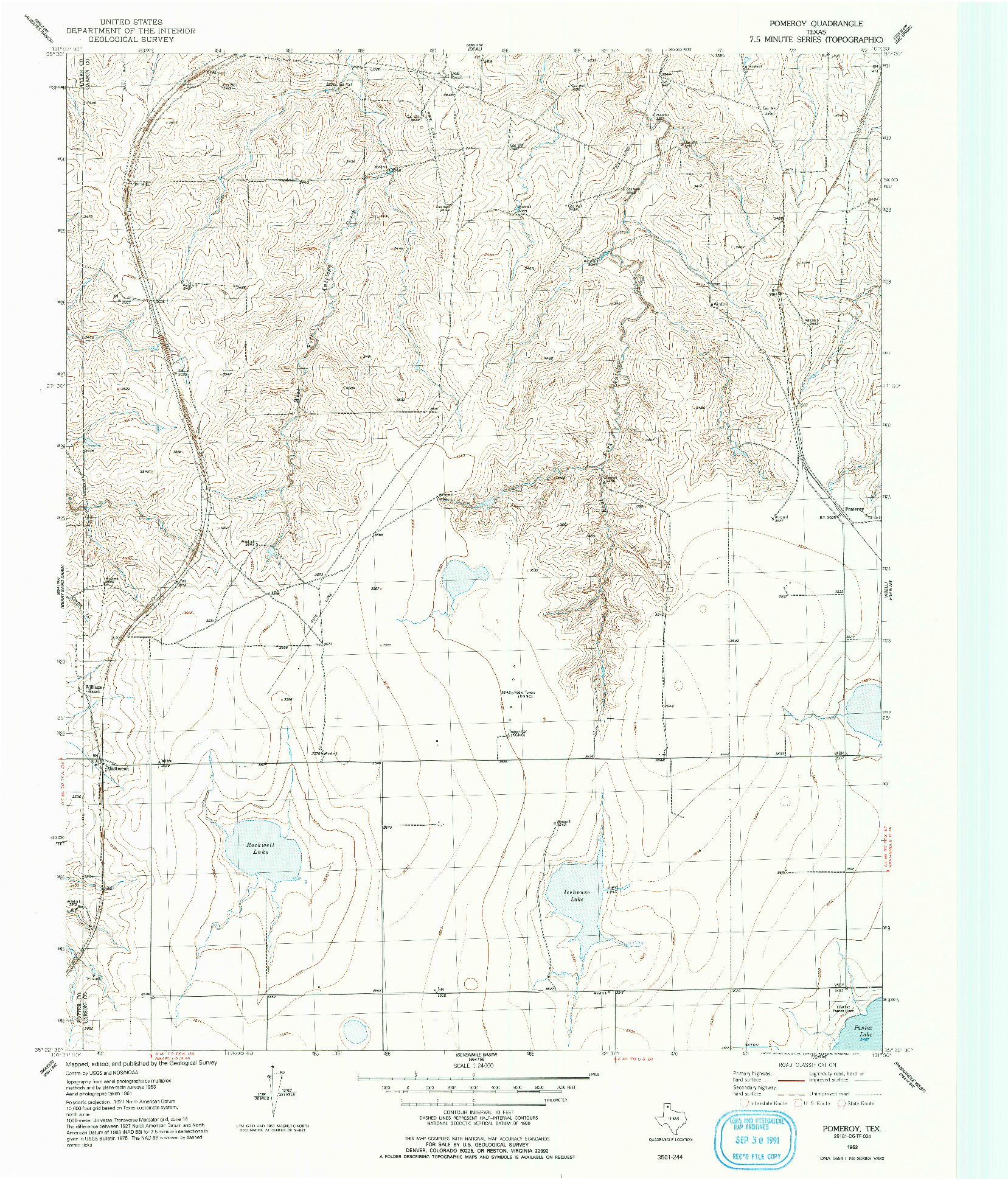 USGS 1:24000-SCALE QUADRANGLE FOR POMEROY, TX 1953