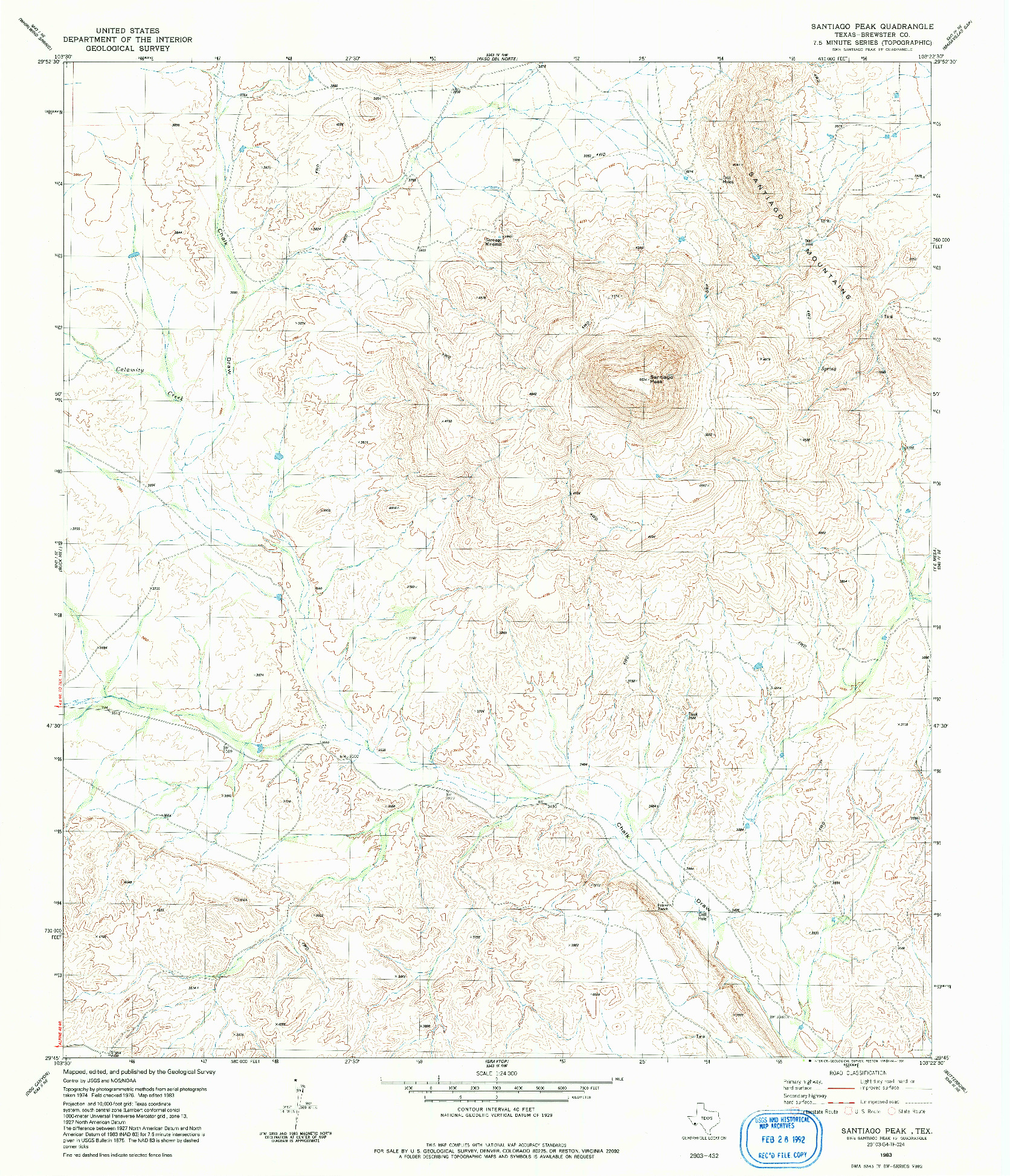 USGS 1:24000-SCALE QUADRANGLE FOR SANTIAGO PEAK, TX 1983