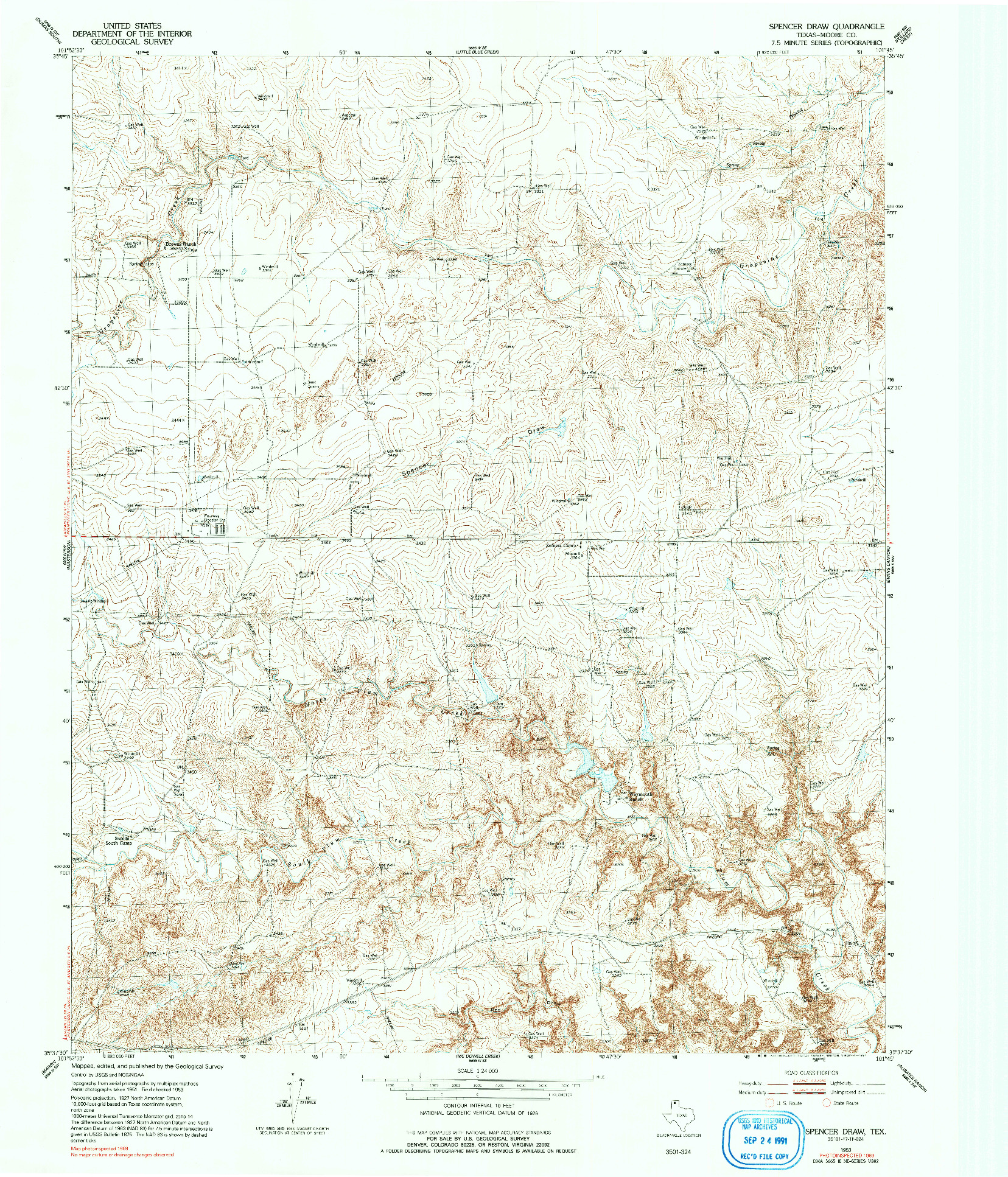 USGS 1:24000-SCALE QUADRANGLE FOR SPENCER DRAW, TX 1953