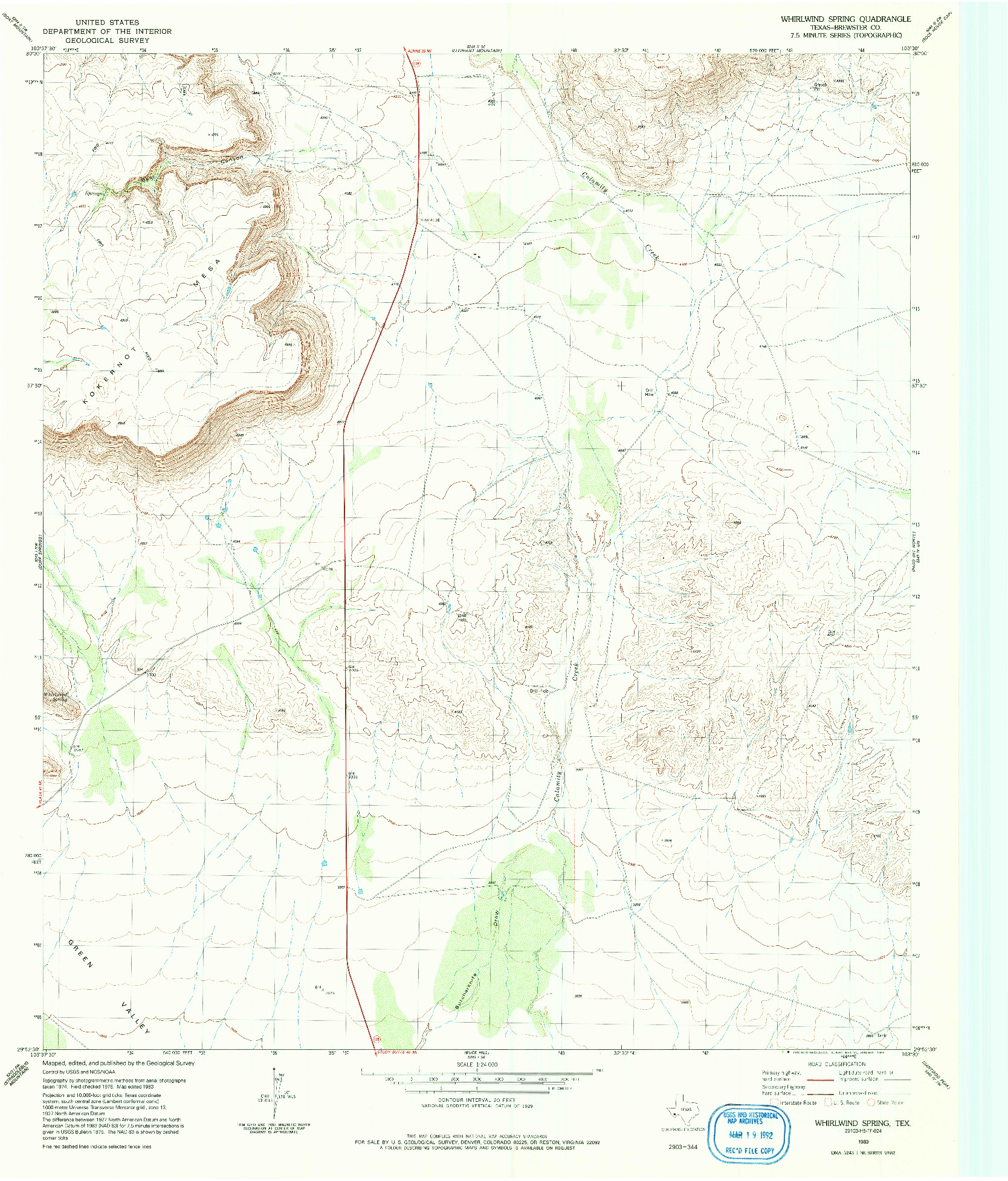 USGS 1:24000-SCALE QUADRANGLE FOR WHIRLWIND SPRING, TX 1983