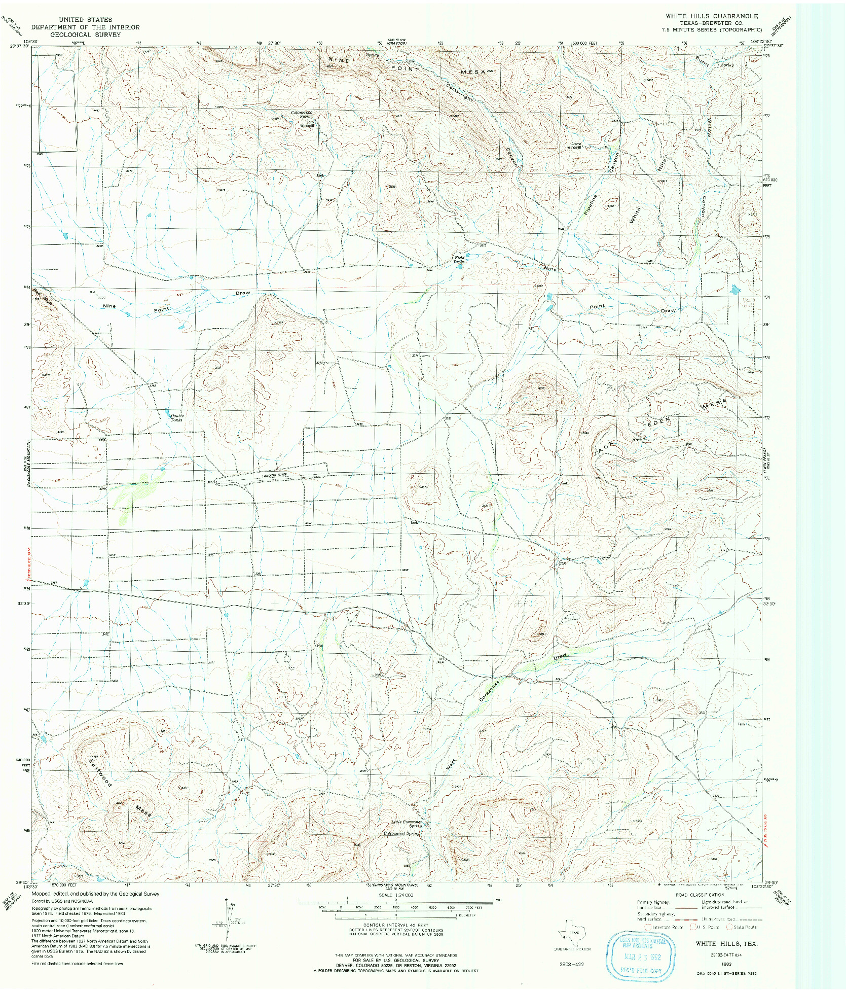 USGS 1:24000-SCALE QUADRANGLE FOR WHITE HILLS, TX 1983