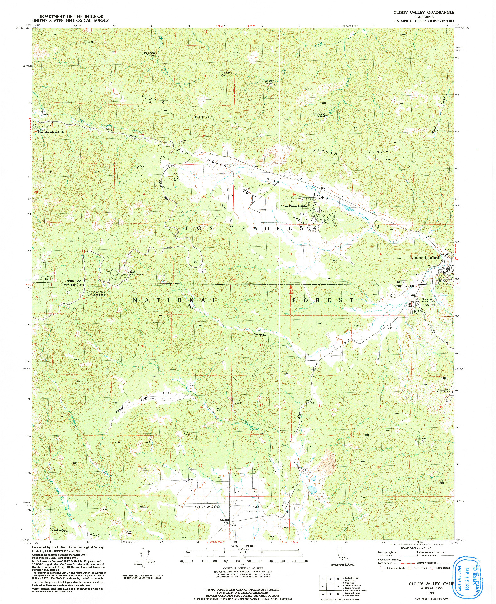 USGS 1:24000-SCALE QUADRANGLE FOR CUDDY VALLEY, CA 1991