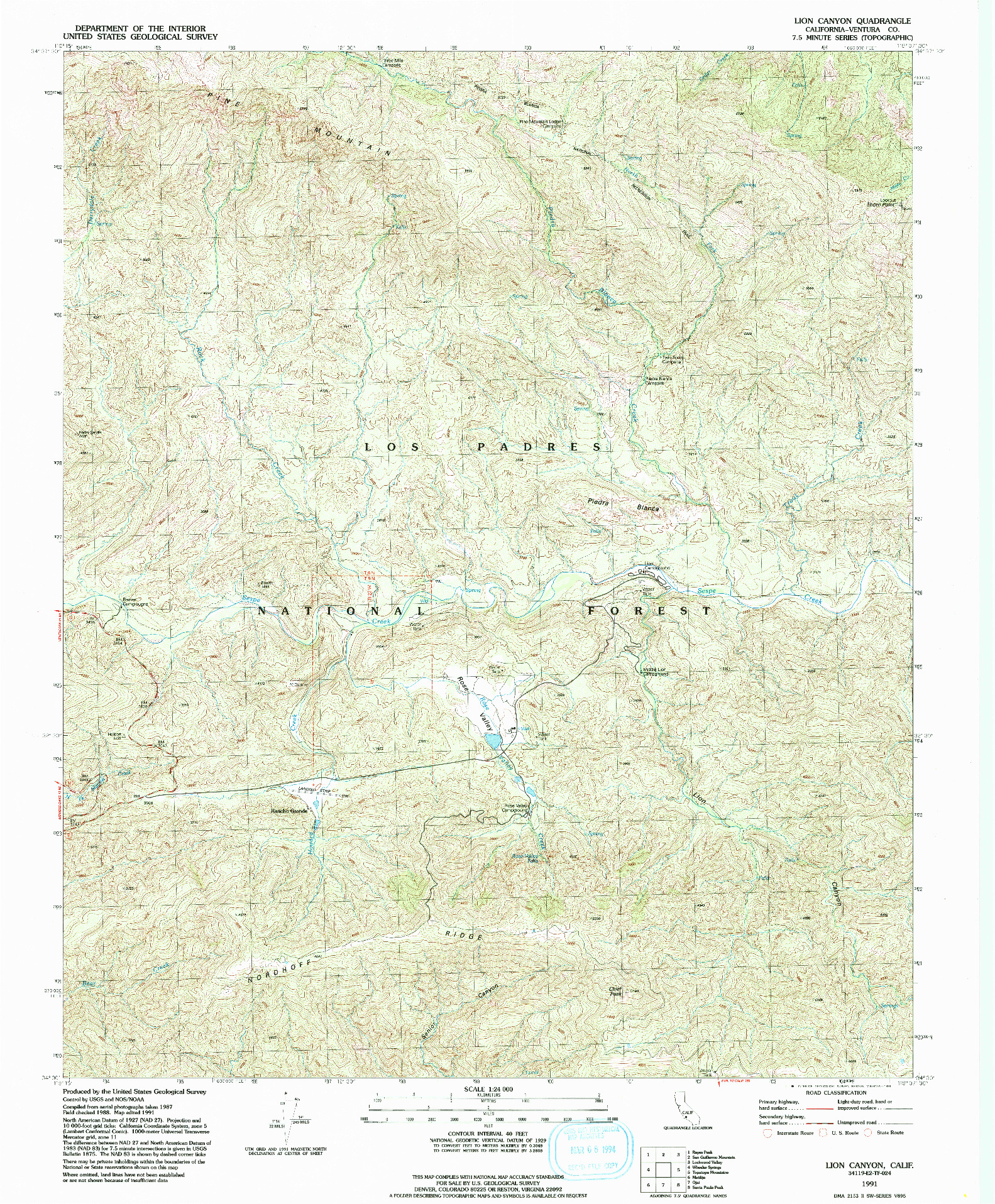 USGS 1:24000-SCALE QUADRANGLE FOR LION CANYON, CA 1991