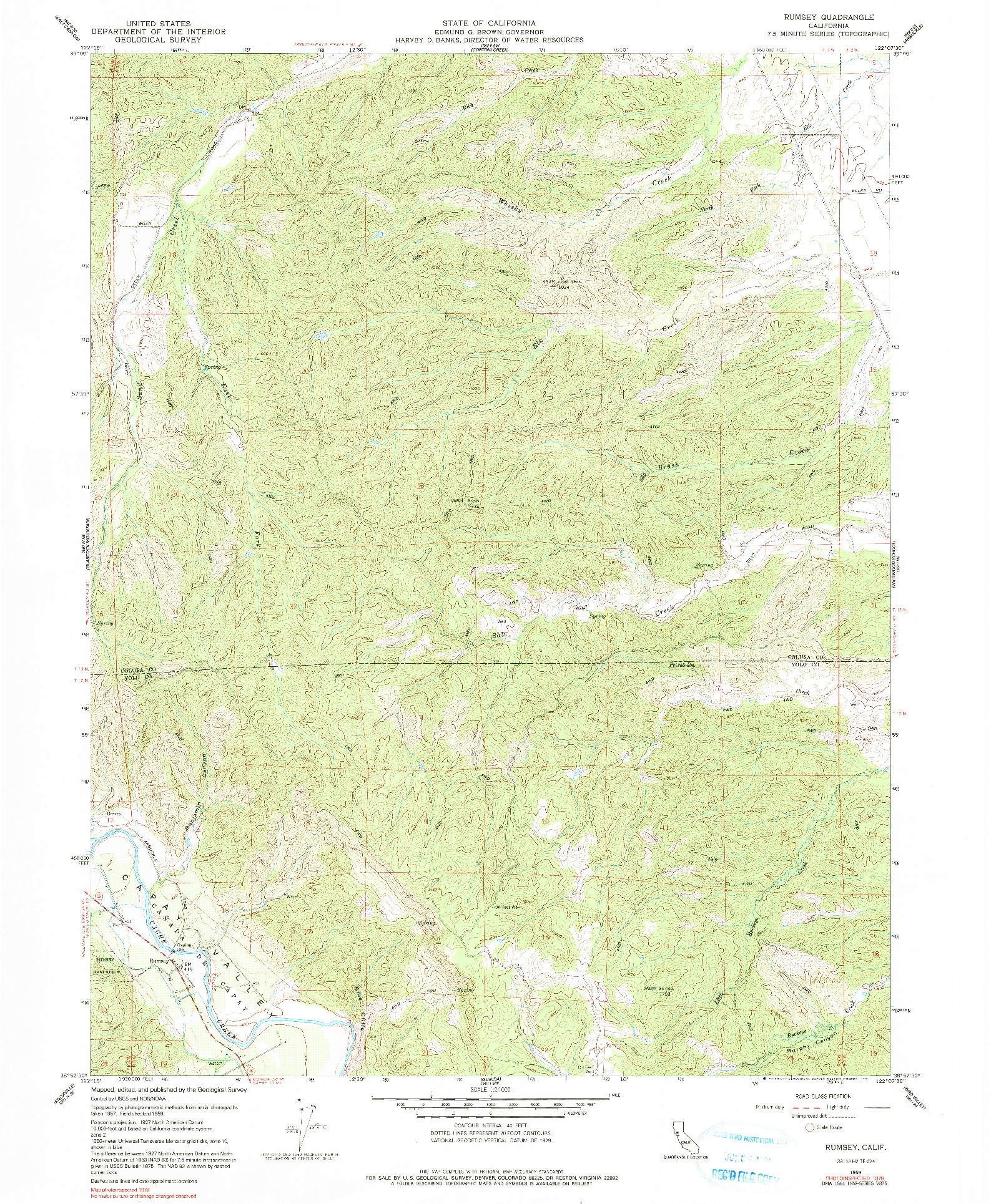 USGS 1:24000-SCALE QUADRANGLE FOR RUMSEY, CA 1959