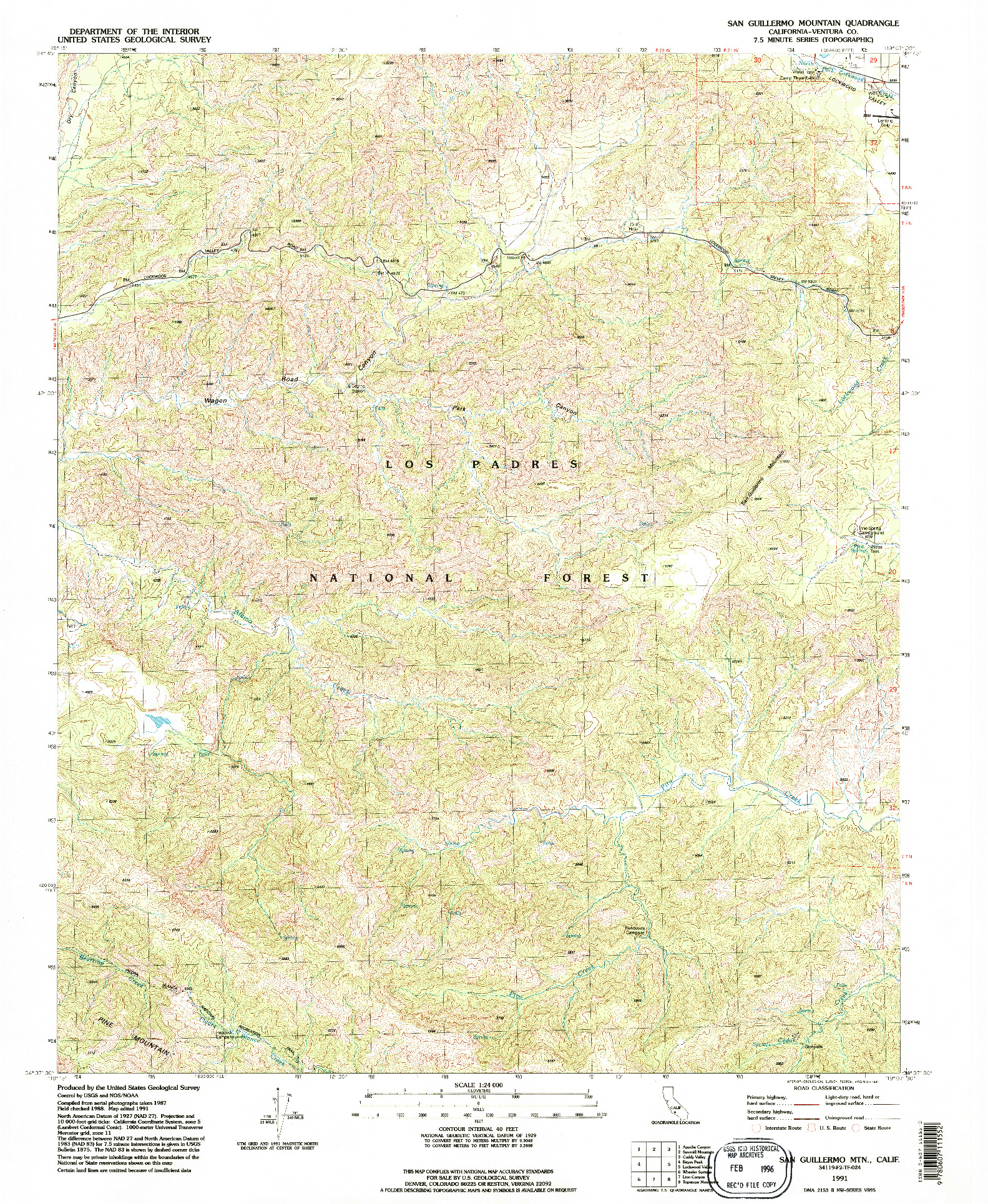 USGS 1:24000-SCALE QUADRANGLE FOR SAN GUILLERMO MTN, CA 1991