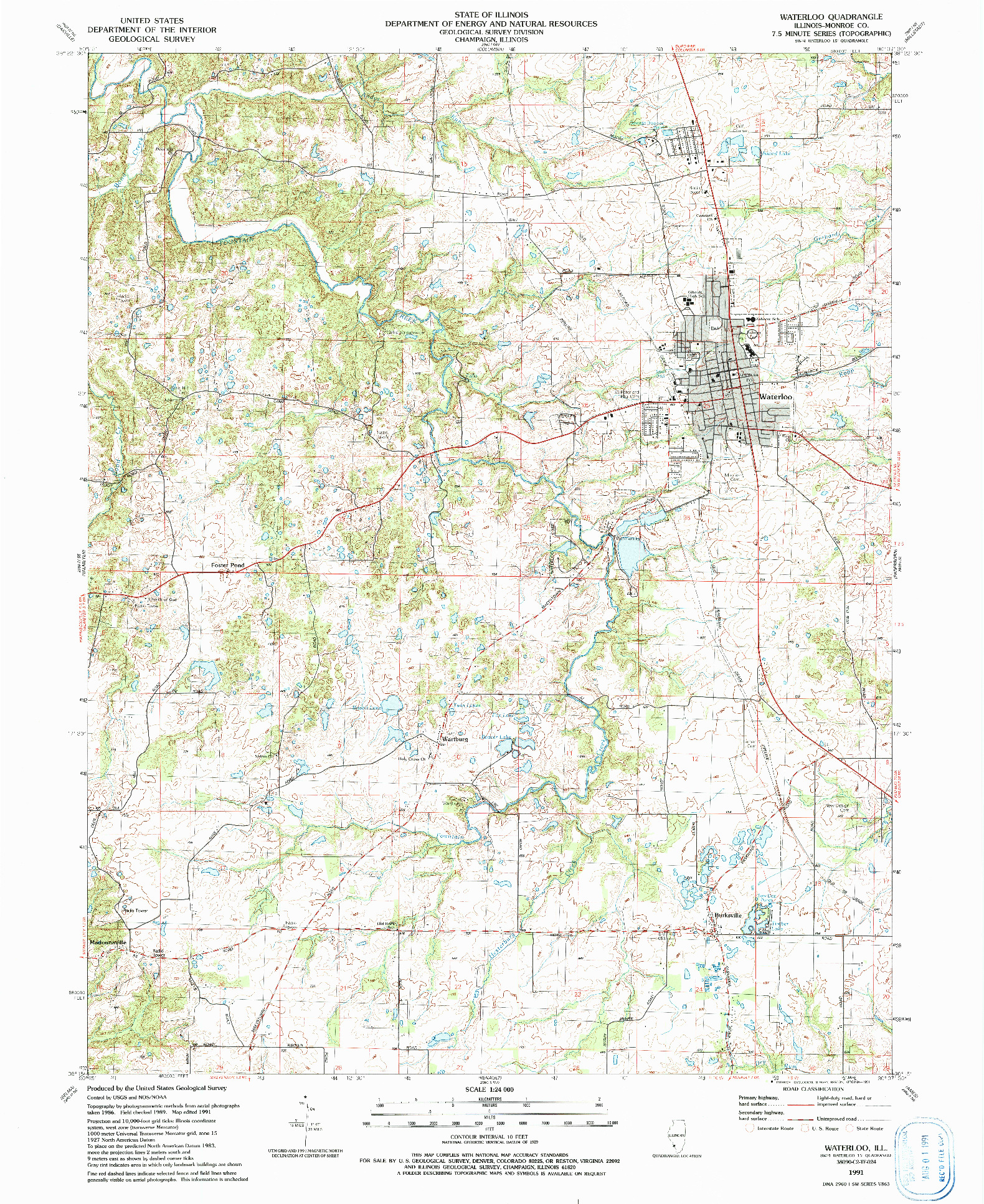 USGS 1:24000-SCALE QUADRANGLE FOR WATERLOO, IL 1991