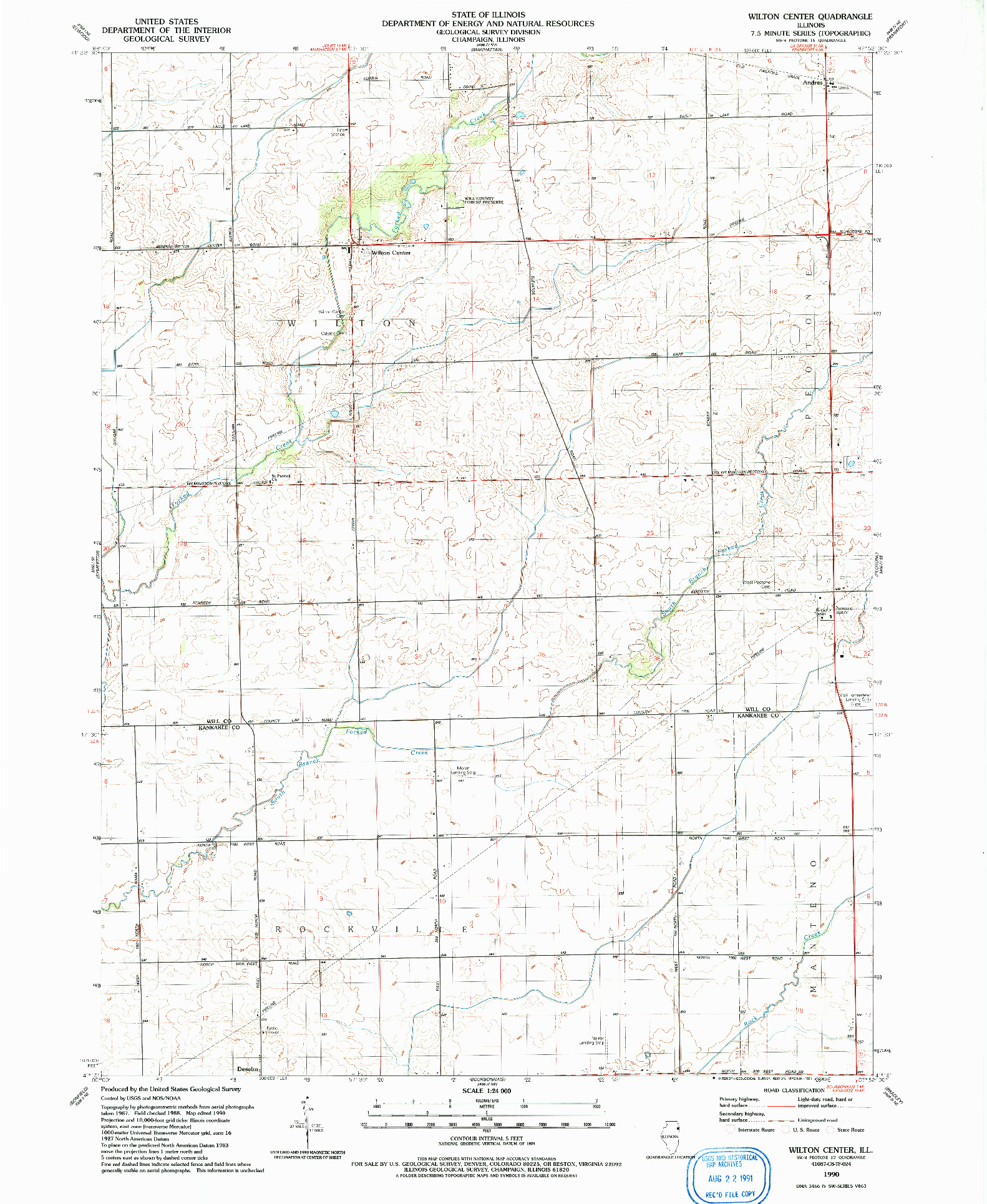 USGS 1:24000-SCALE QUADRANGLE FOR WILTON CENTER, IL 1990