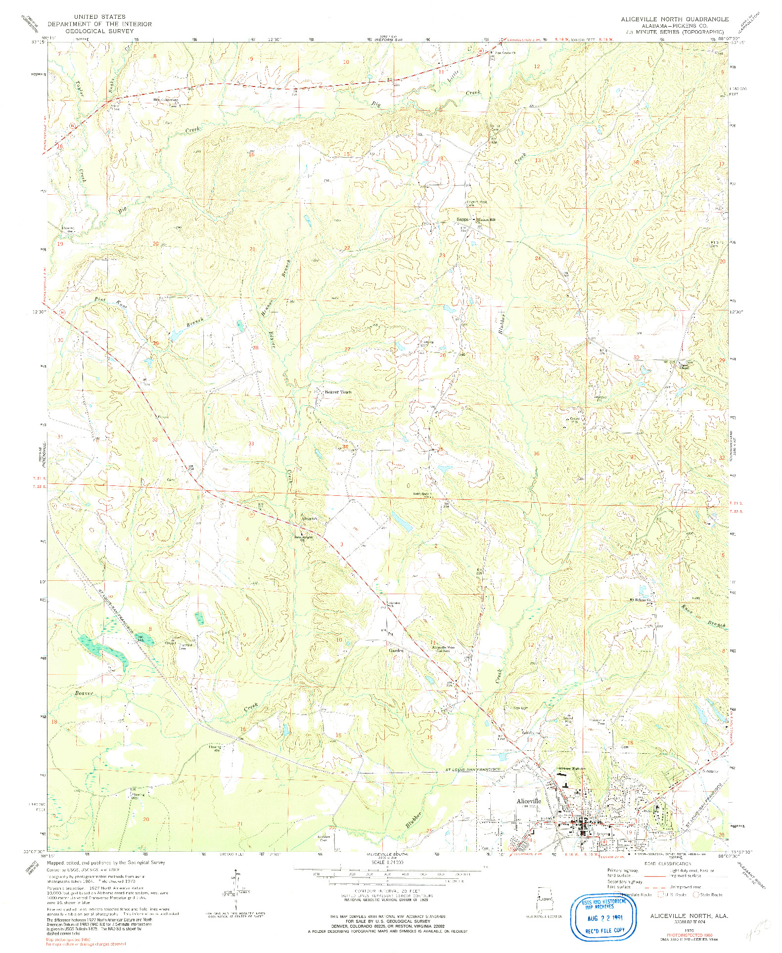 USGS 1:24000-SCALE QUADRANGLE FOR ALICEVILLE NORTH, AL 1970