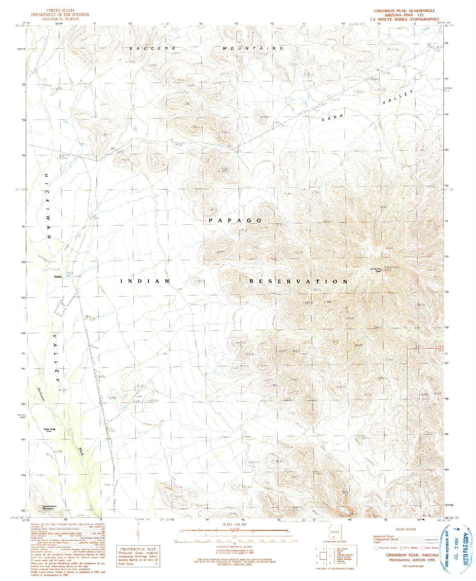 USGS 1:24000-SCALE QUADRANGLE FOR CIMARRON PEAK, AZ 1990