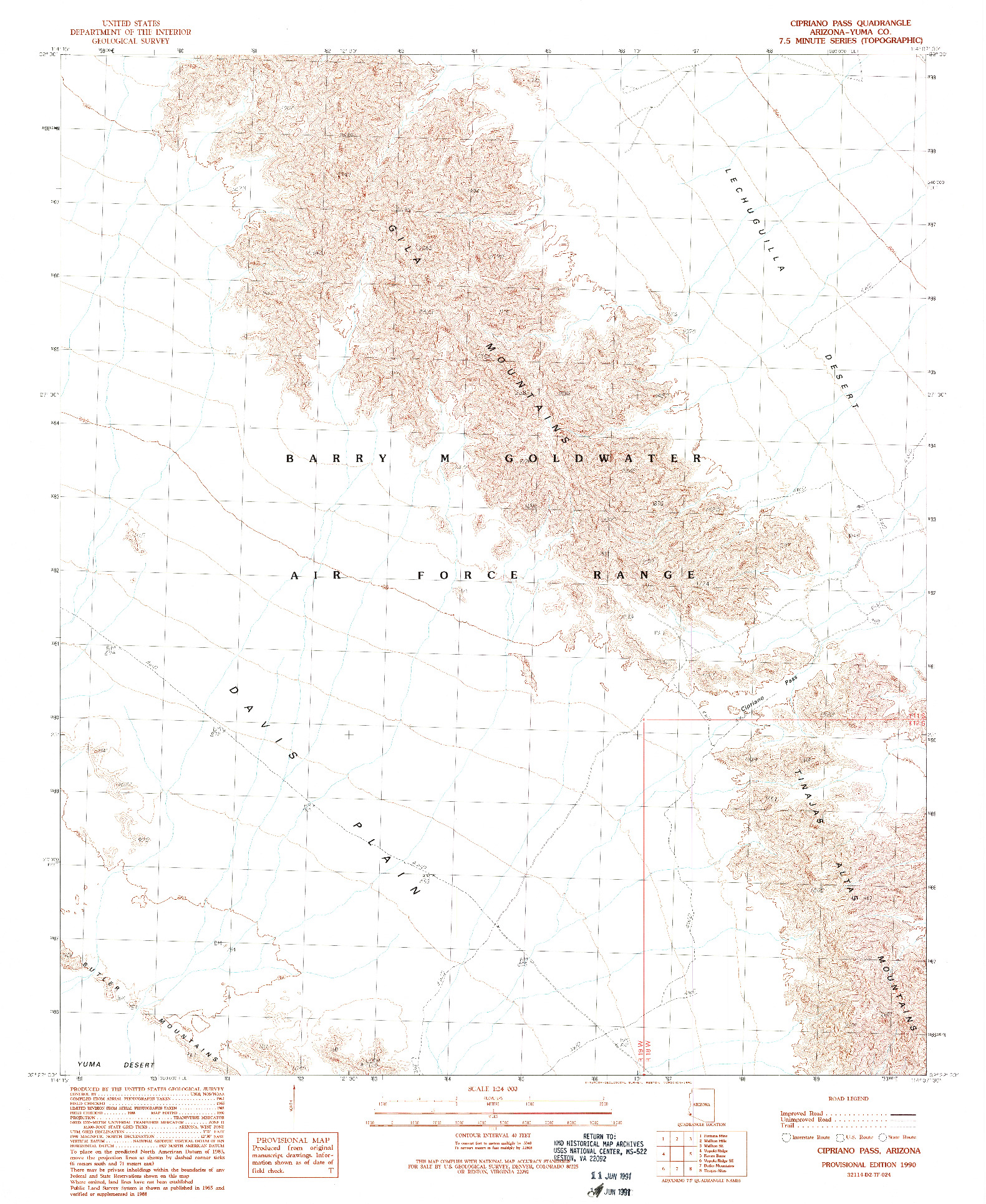 USGS 1:24000-SCALE QUADRANGLE FOR CIPRIANO PASS, AZ 1990