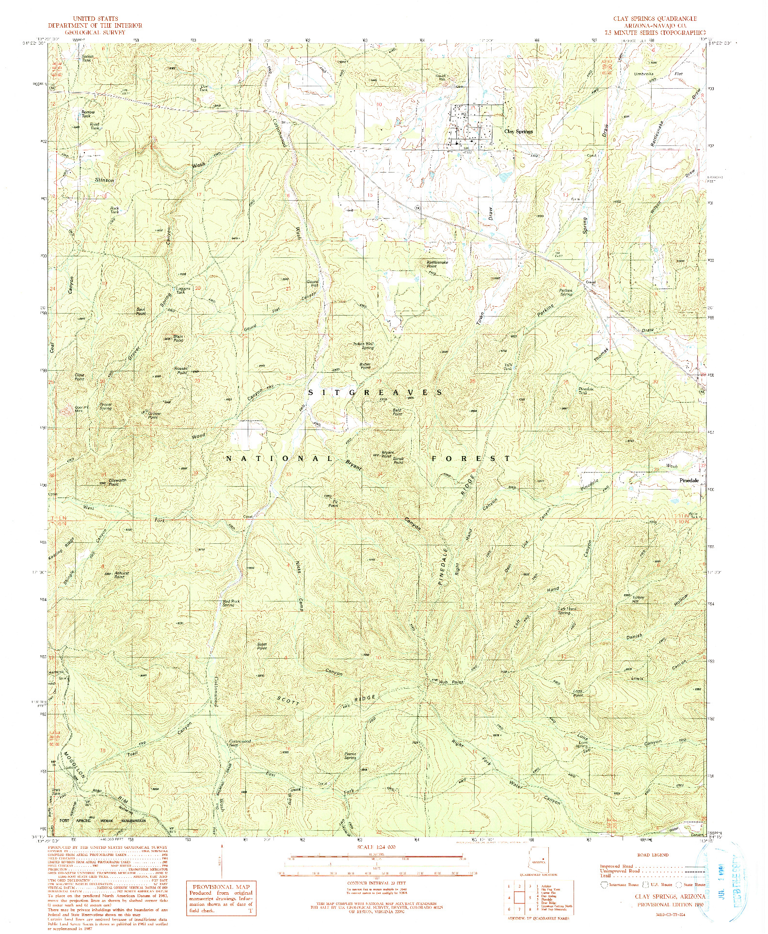 USGS 1:24000-SCALE QUADRANGLE FOR CLAY SPRINGS, AZ 1990